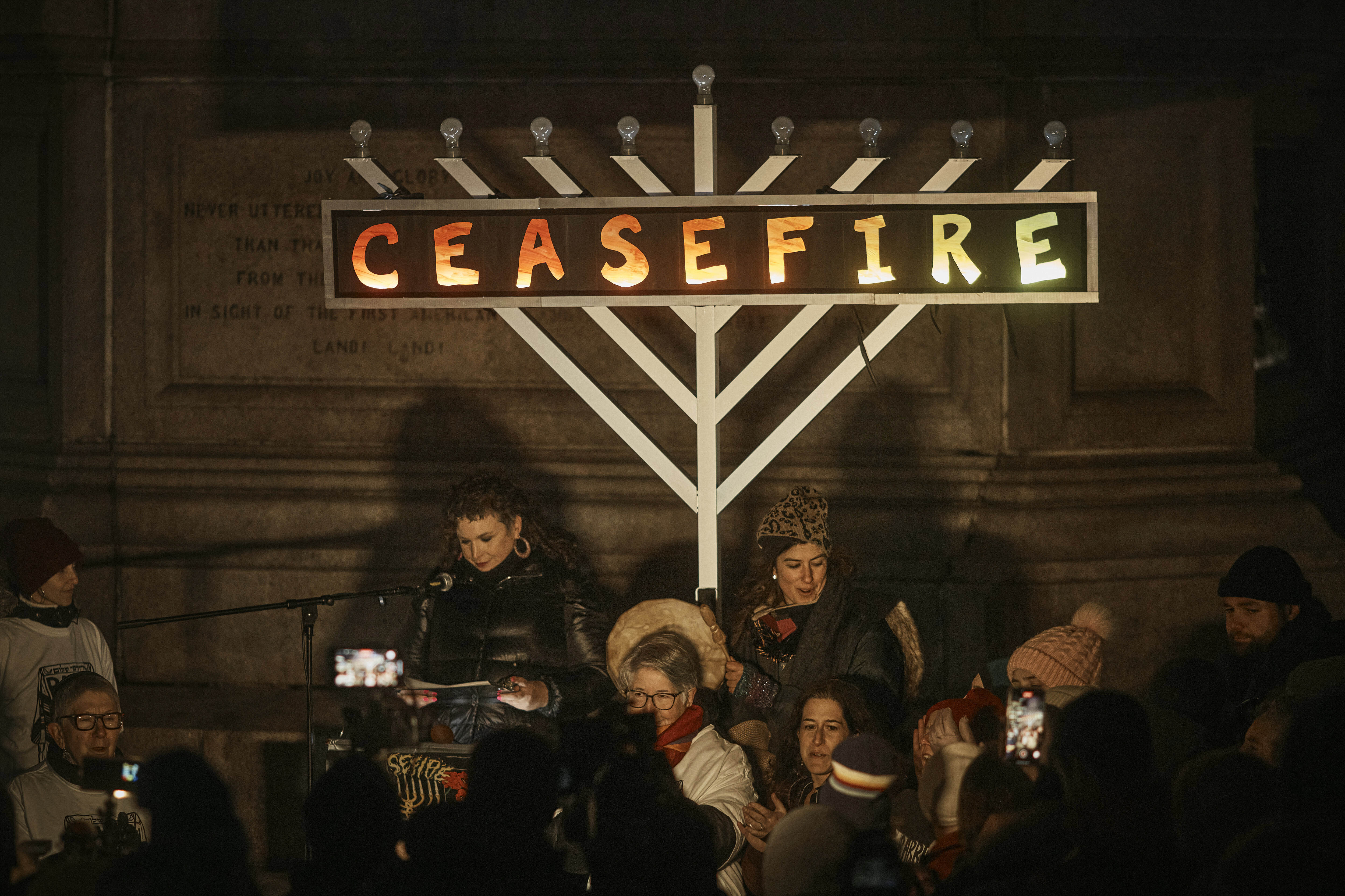 Rabbis and other members of New York City’s Jewish community rally together to call for a ceasefire on December 7, 2023