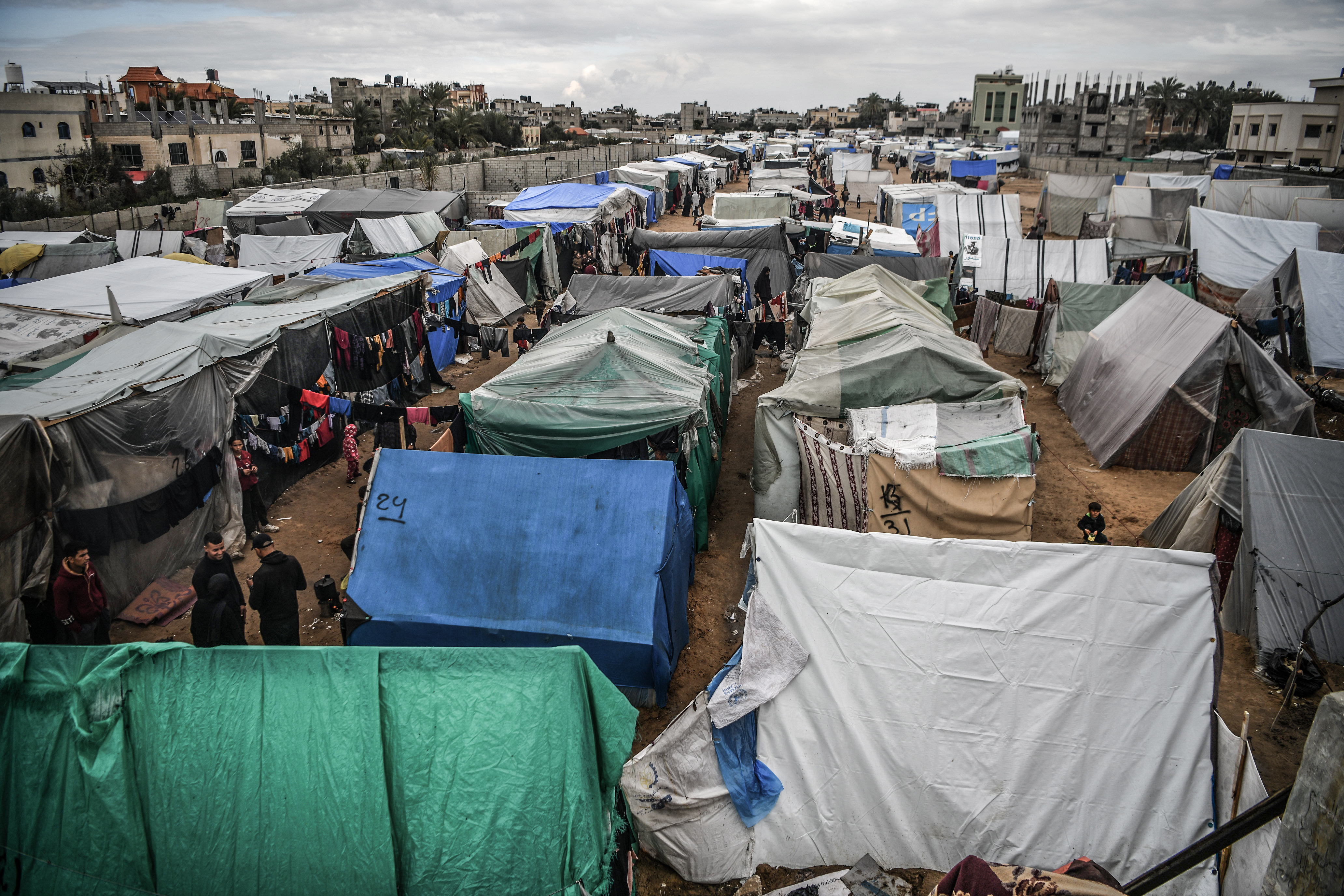 Tents in Rafah house Palestinian families displaced by Israel’s air, land and sea attacks on the Gaza Strip on February 18, 2024