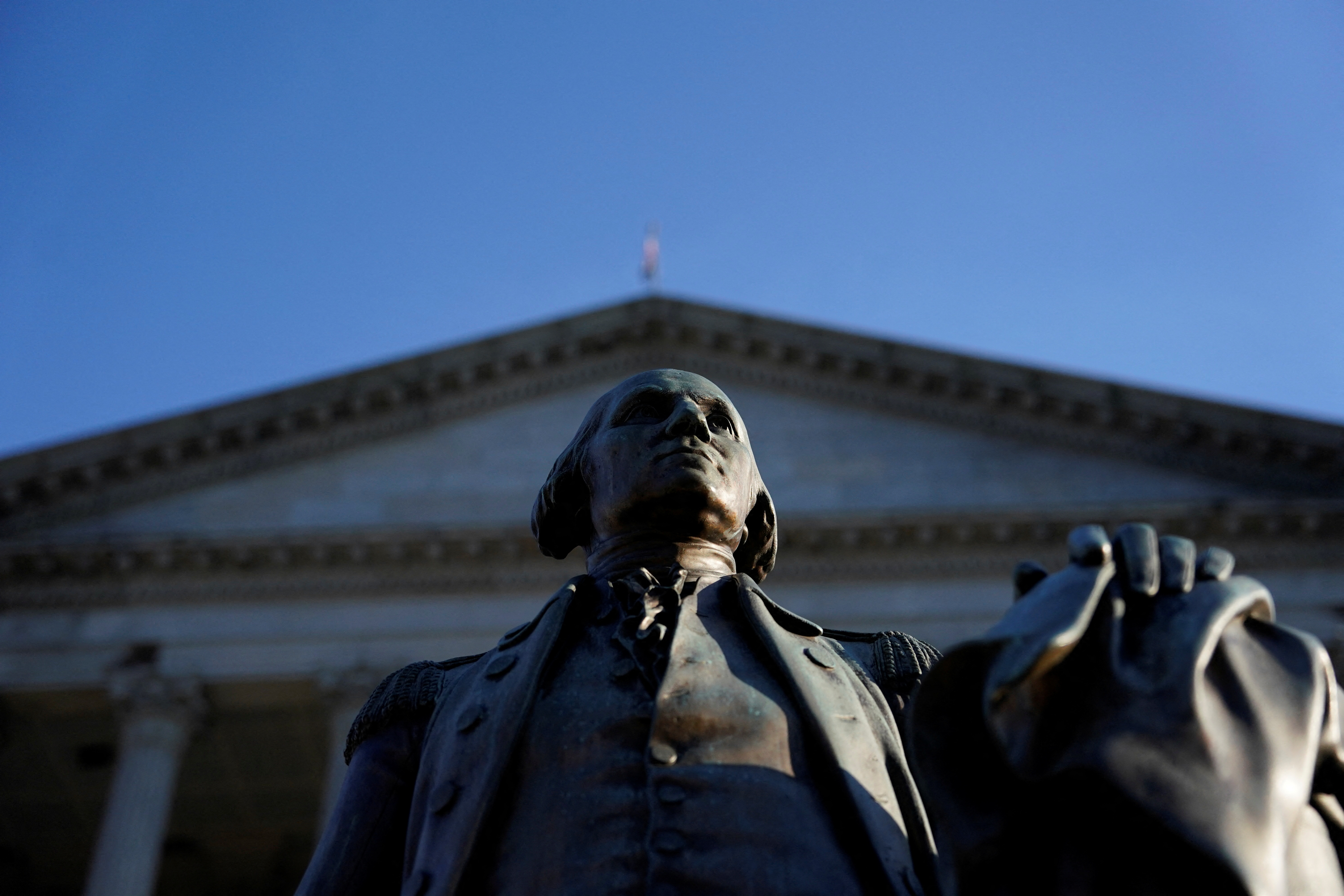A statue of George Washington is seen at the South Carolina State House