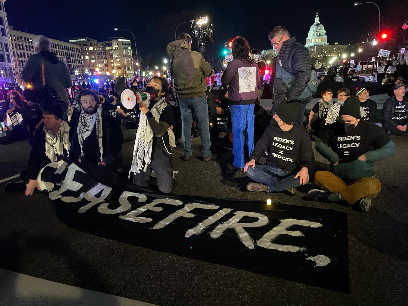 Demonstrators demanding a ceasefire gather near the US Capitol, on March 7