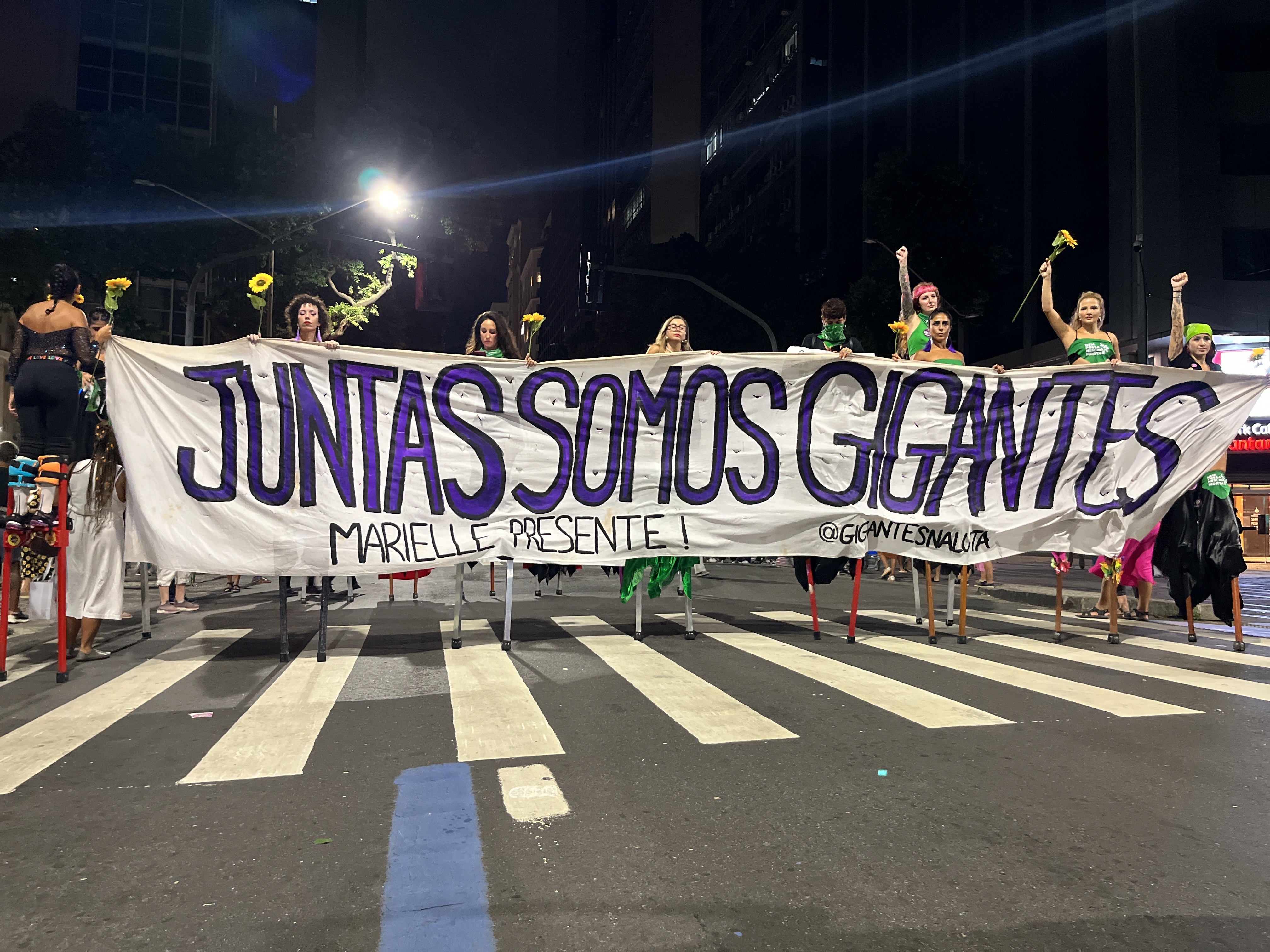 ‘Together we are giants,’ reads a banner at a Brazilian rally last month for abortion rights