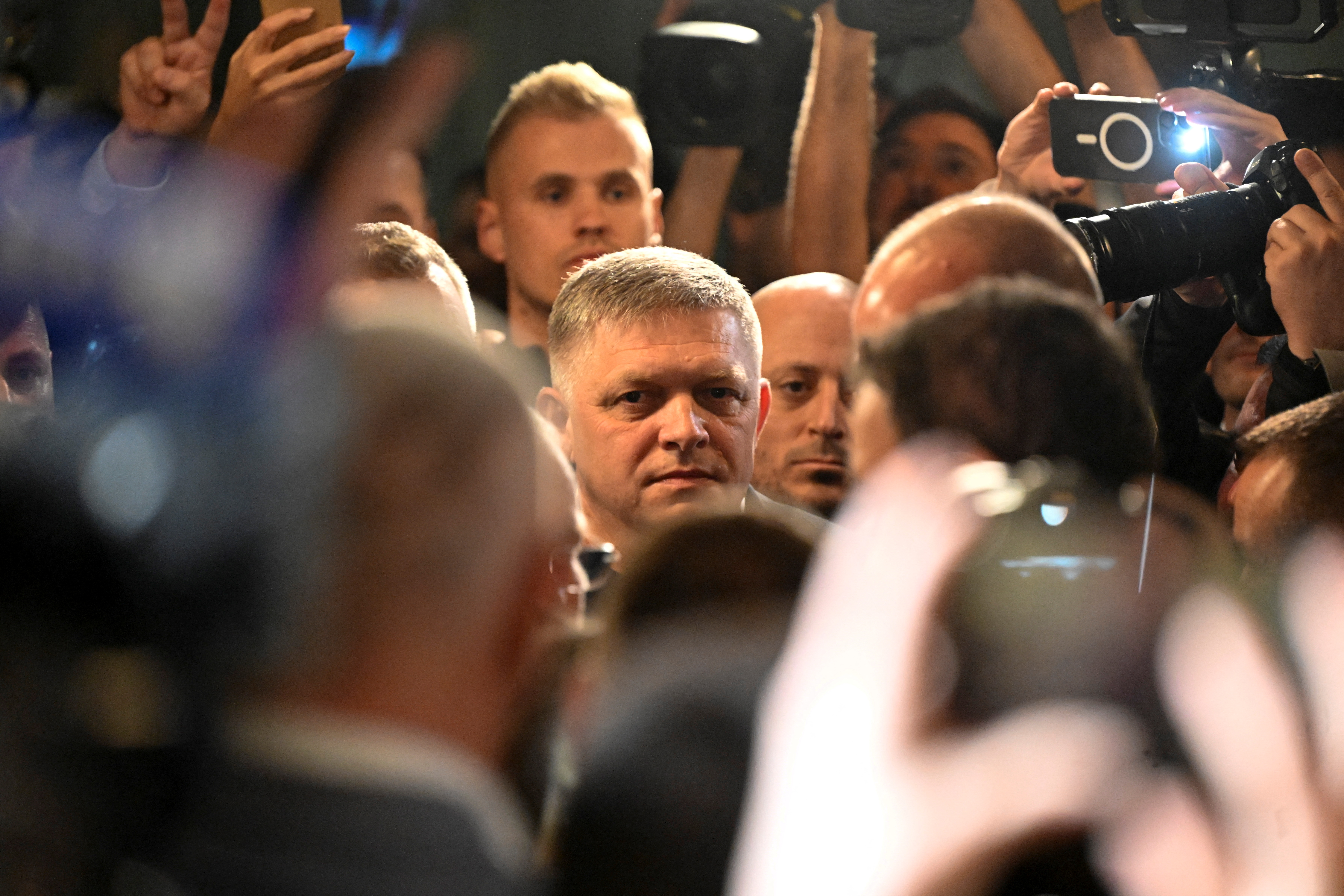 Slovakia's Prime Minister Robert Fico looks on the day the results of the country's presidential election are announced, in Bratislava, Slovakia, April 7, 2024. REUTERS/Radovan Stoklasa