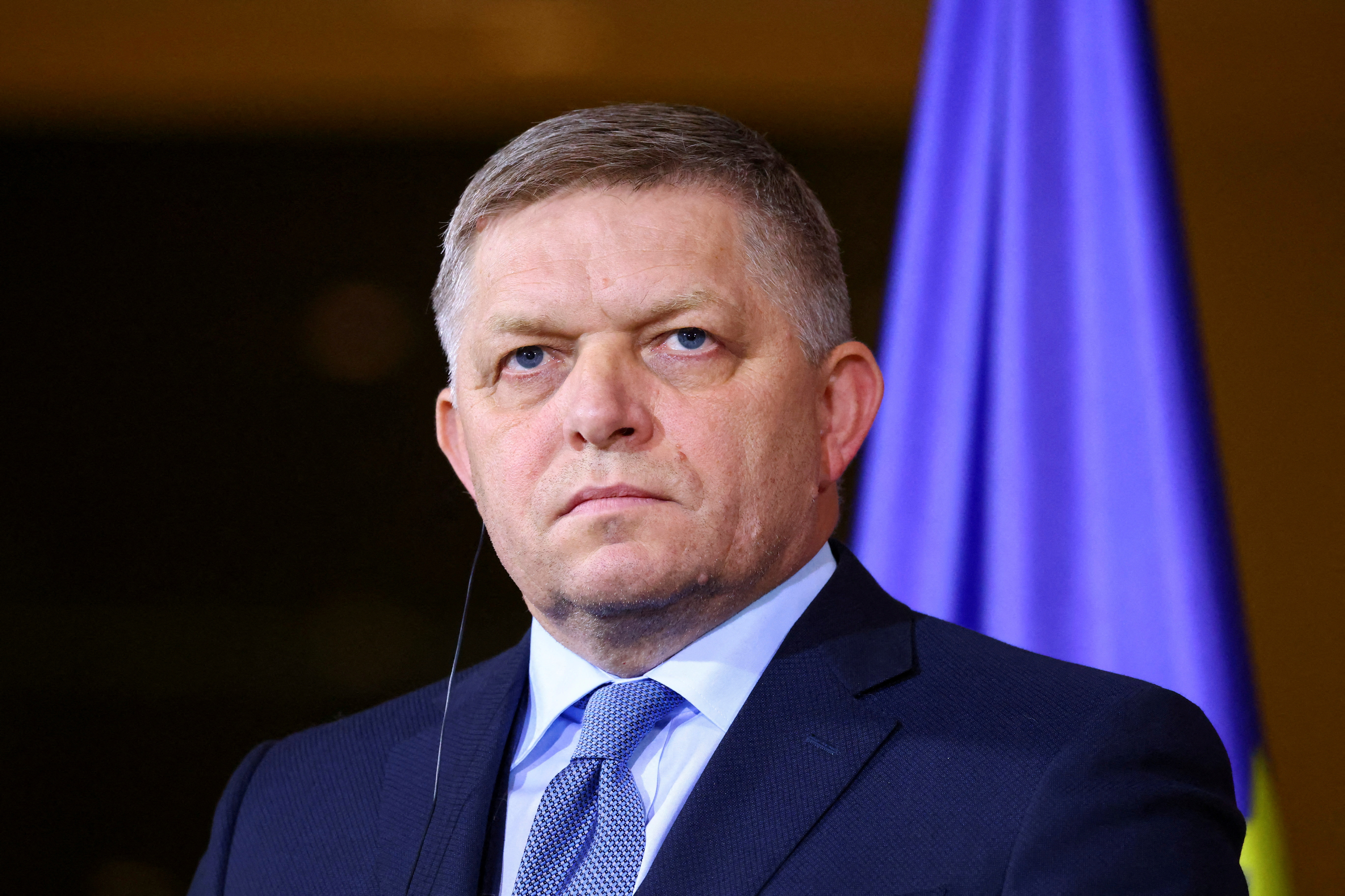 Slovakia's Prime Minister Robert Fico looks on during a press conference with German Chancellor Olaf Scholz in Berlin