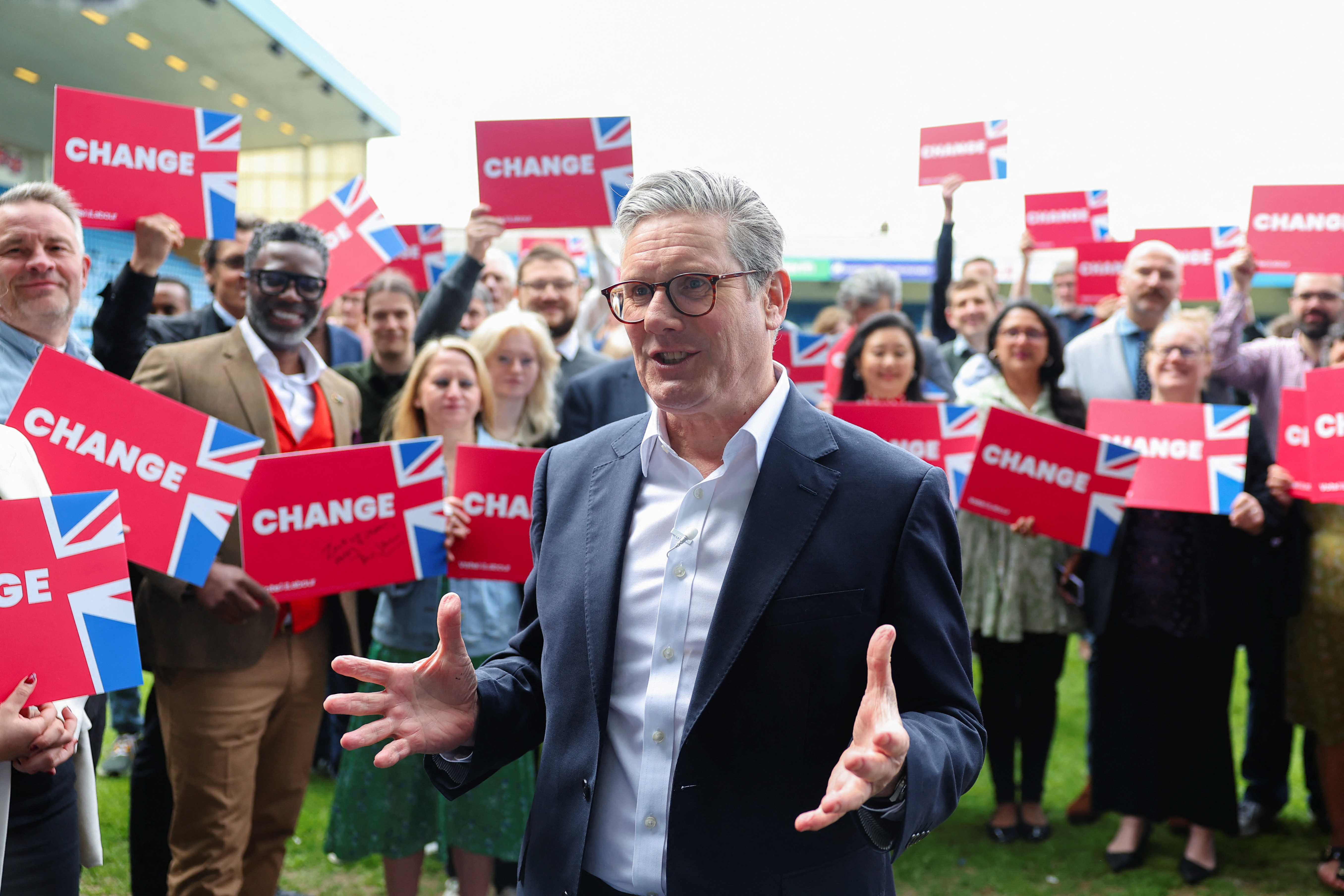 British opposition Labour Party leader Keir Starmer attends a Labour general election campaign event at Priestfield Stadium, the home of Gillingham football club in Gillingham, southeast England