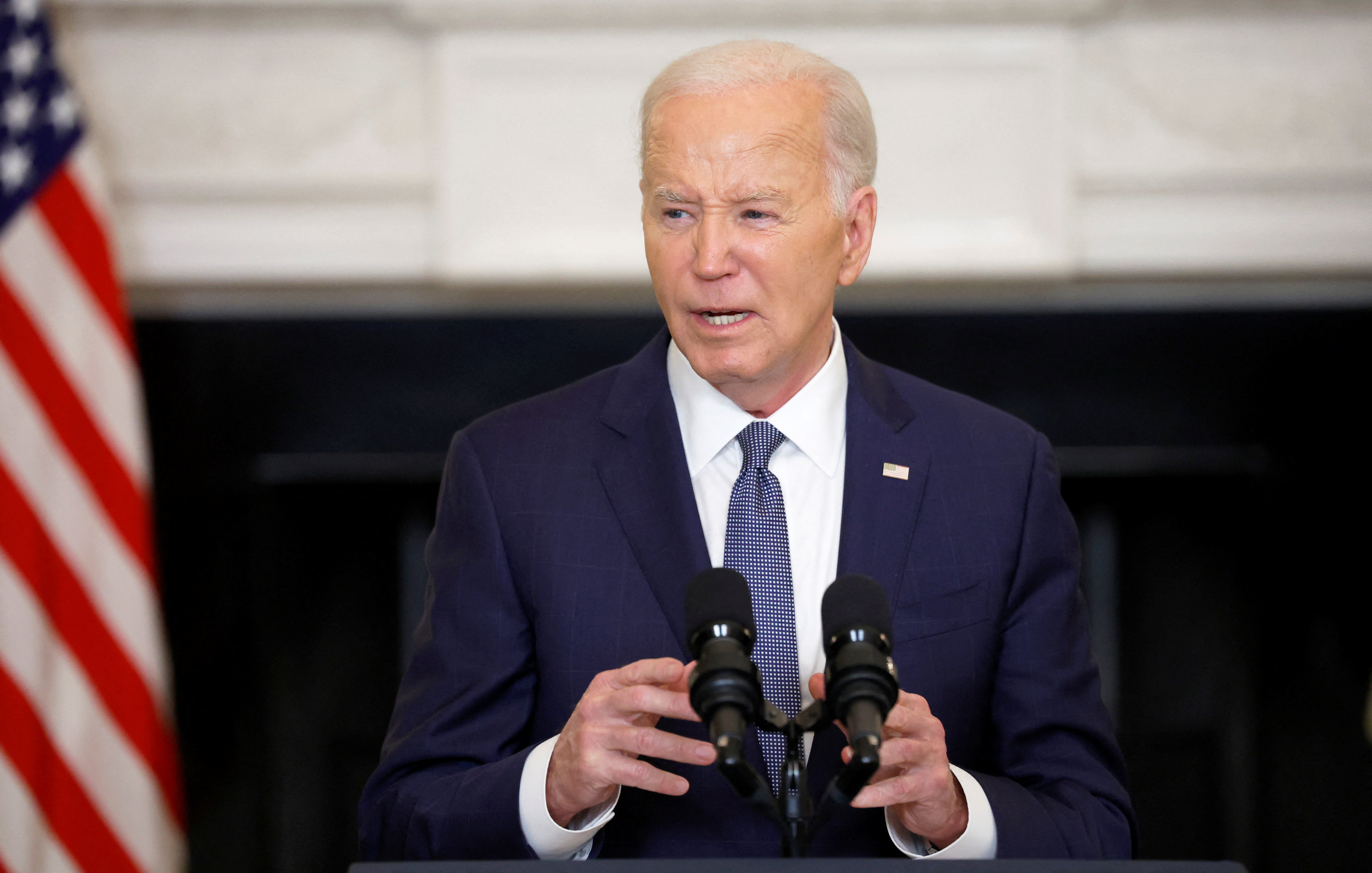 U.S. President Joe Biden delivers remarks on the Middle East in the State Dining room at the White House in Washington, U.S., May 31, 2024. REUTERS/Evelyn Hockstein