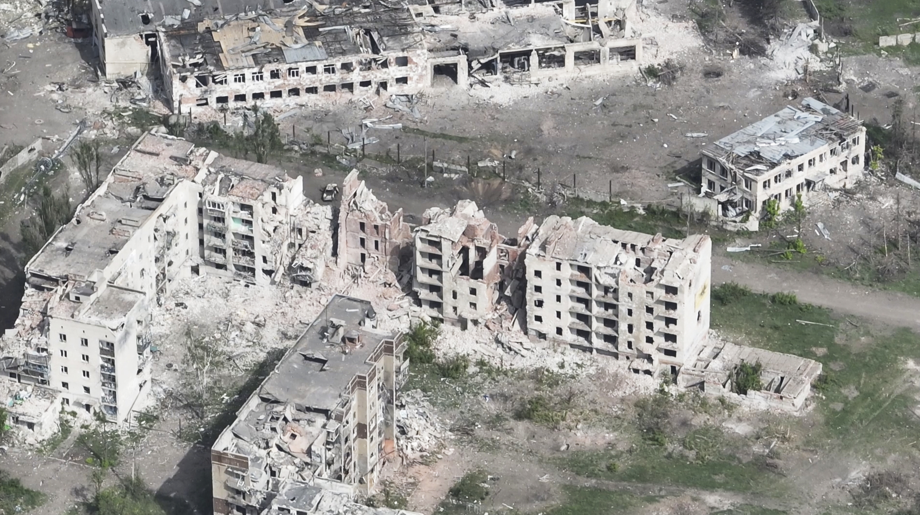 Drone footage reveals how relentless Russian shelling has devastated the town of Chasiv Yar in eastern Ukraine [Ukraine Patrol Police via AP Photo]
