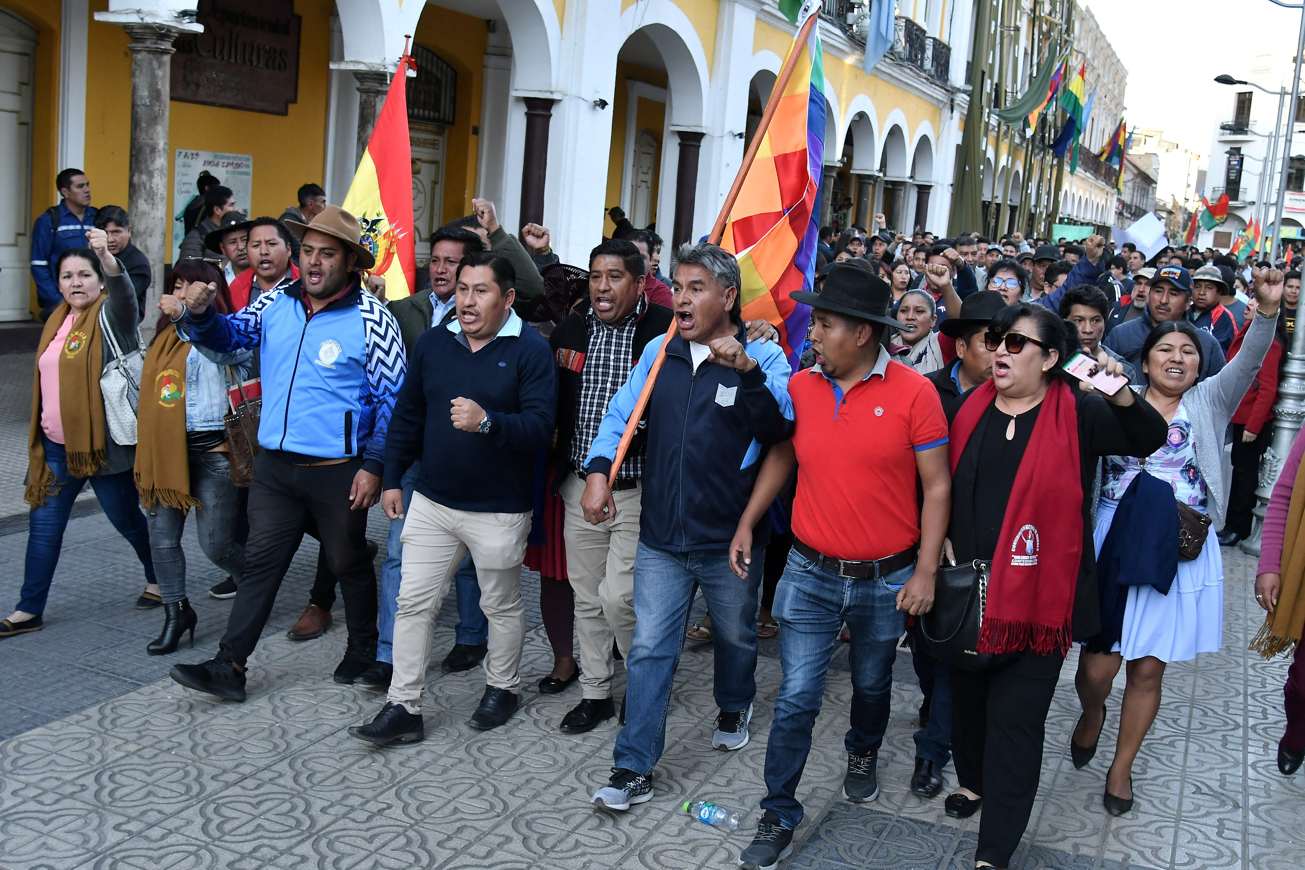 People gather in support of the government as President Luis Arce in Cochabamba, Bolivia