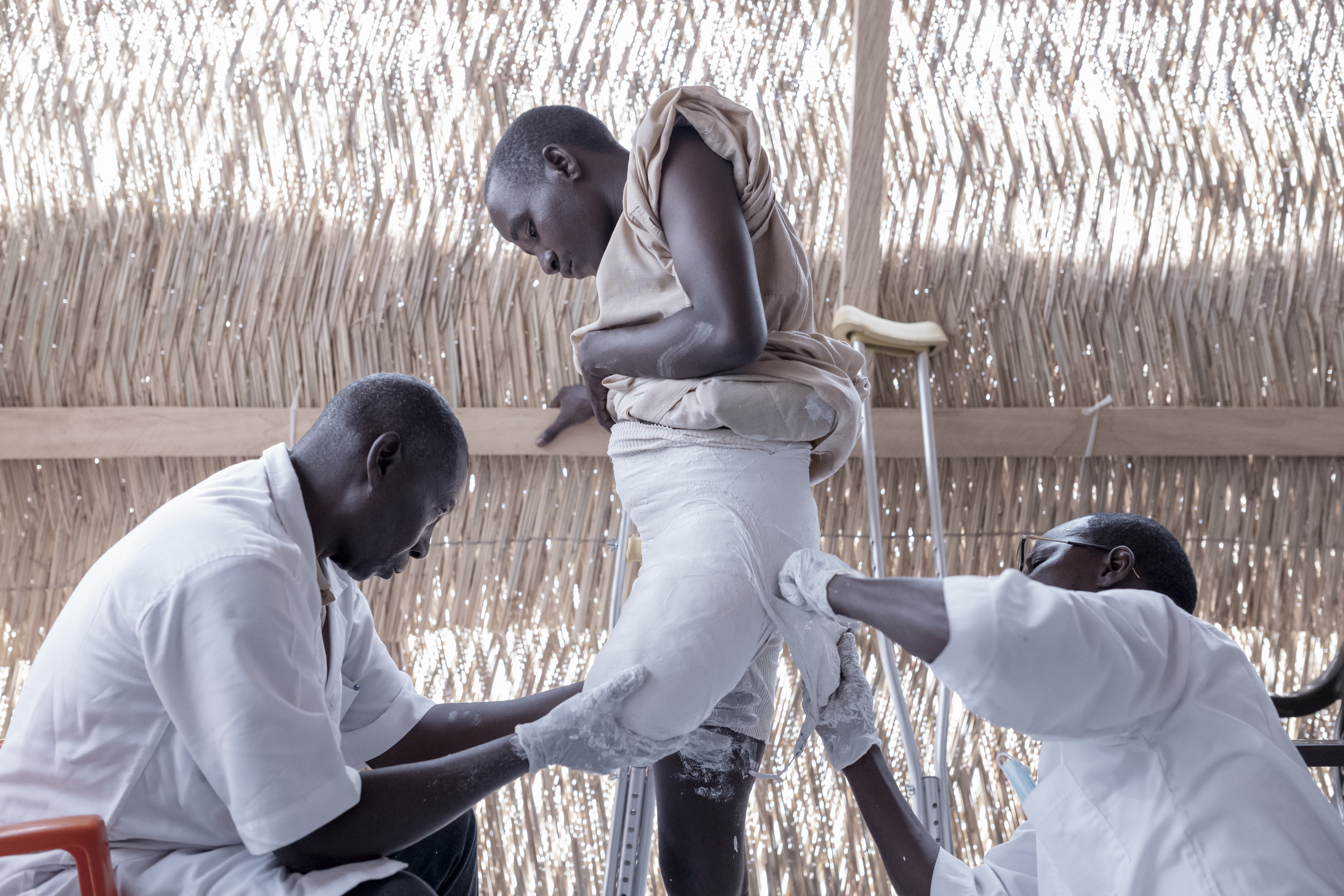 Ahmad Ababkr Bahkit is measured for a prosthetic leg in eastern Chad at Humanity and Inclusion