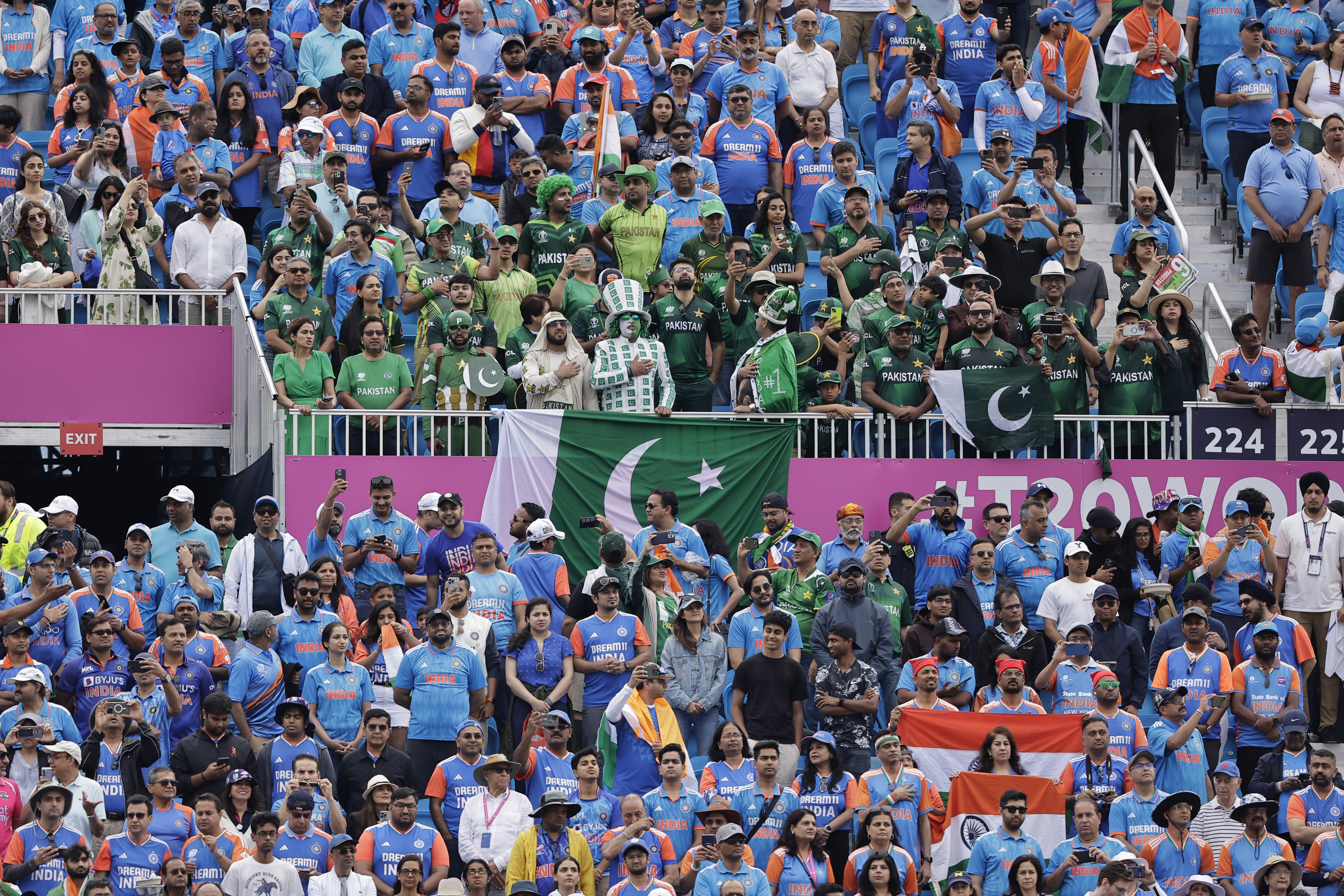 Cricket fans fill up the Nassau County International Cricket Stadium in Westbury, New York, as India plays Pakistan in the ICC T20 World Cup 2024 on June 9, 2024
