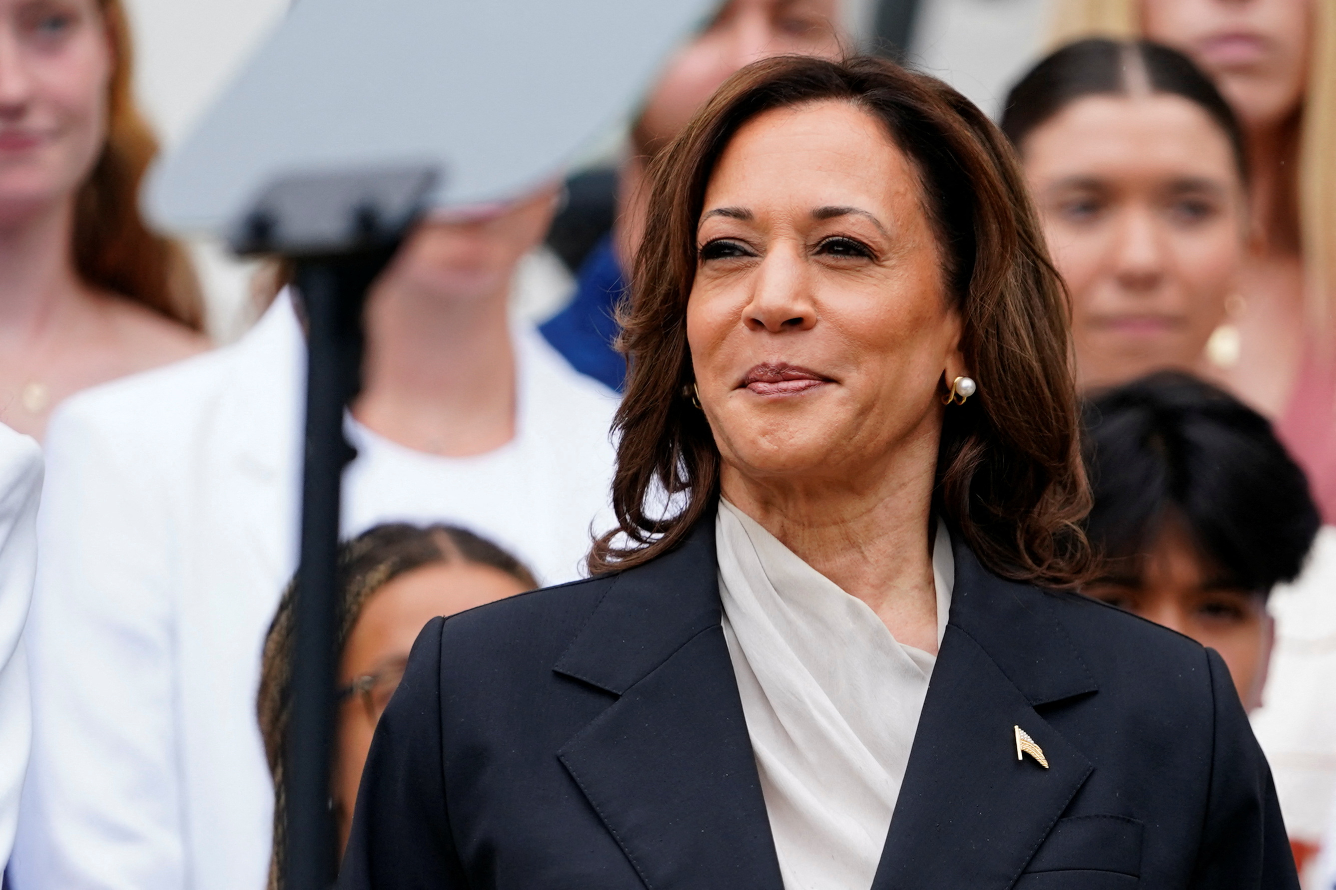 Harris looks on during an event at the White House on July 22