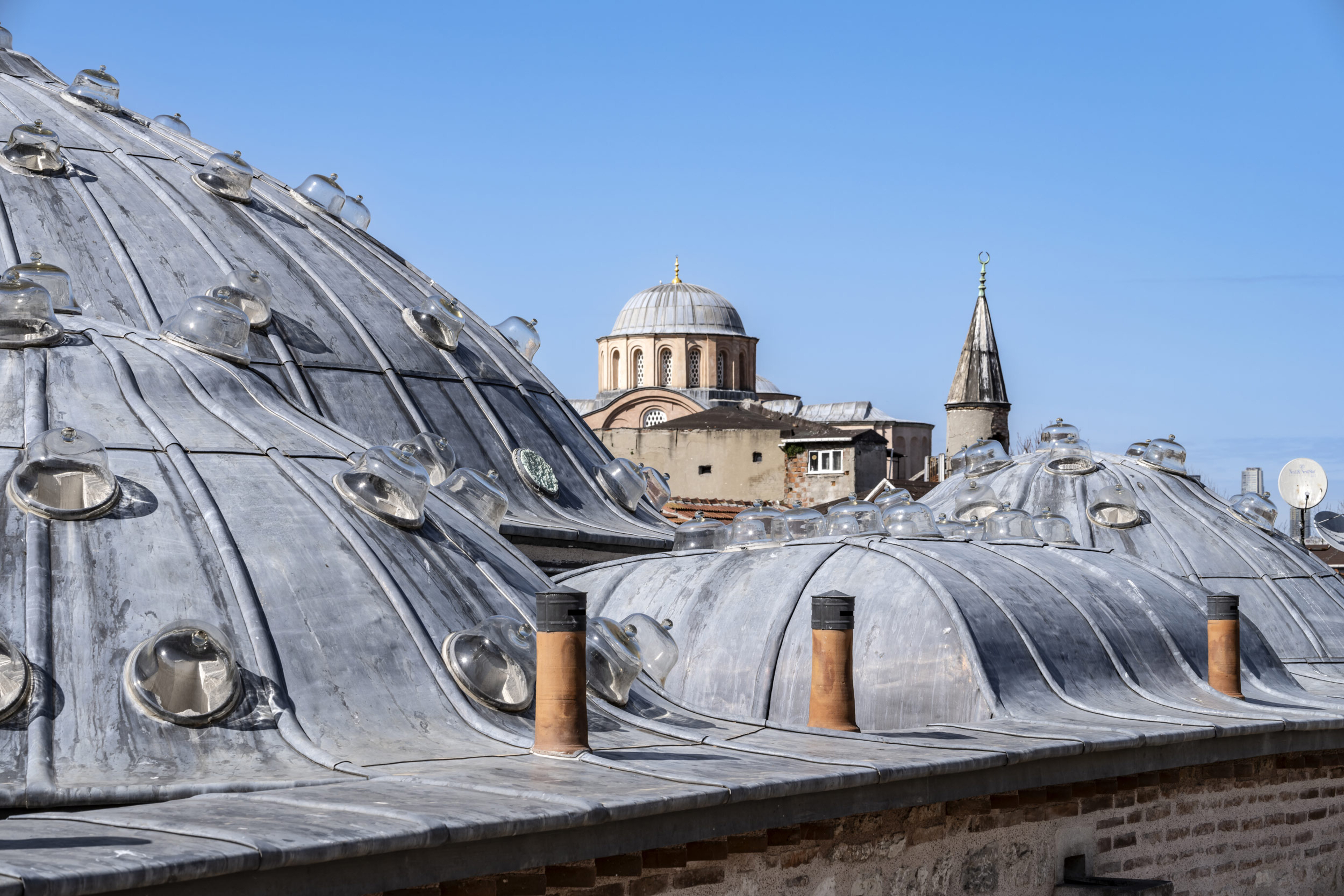 The domed exterior of the Zeyrek Cinili hammam shows covered star-shaped skylights that allow light into the rooms of the bathhouse below [Courtesy of the Zeyrek Cinili hammam]