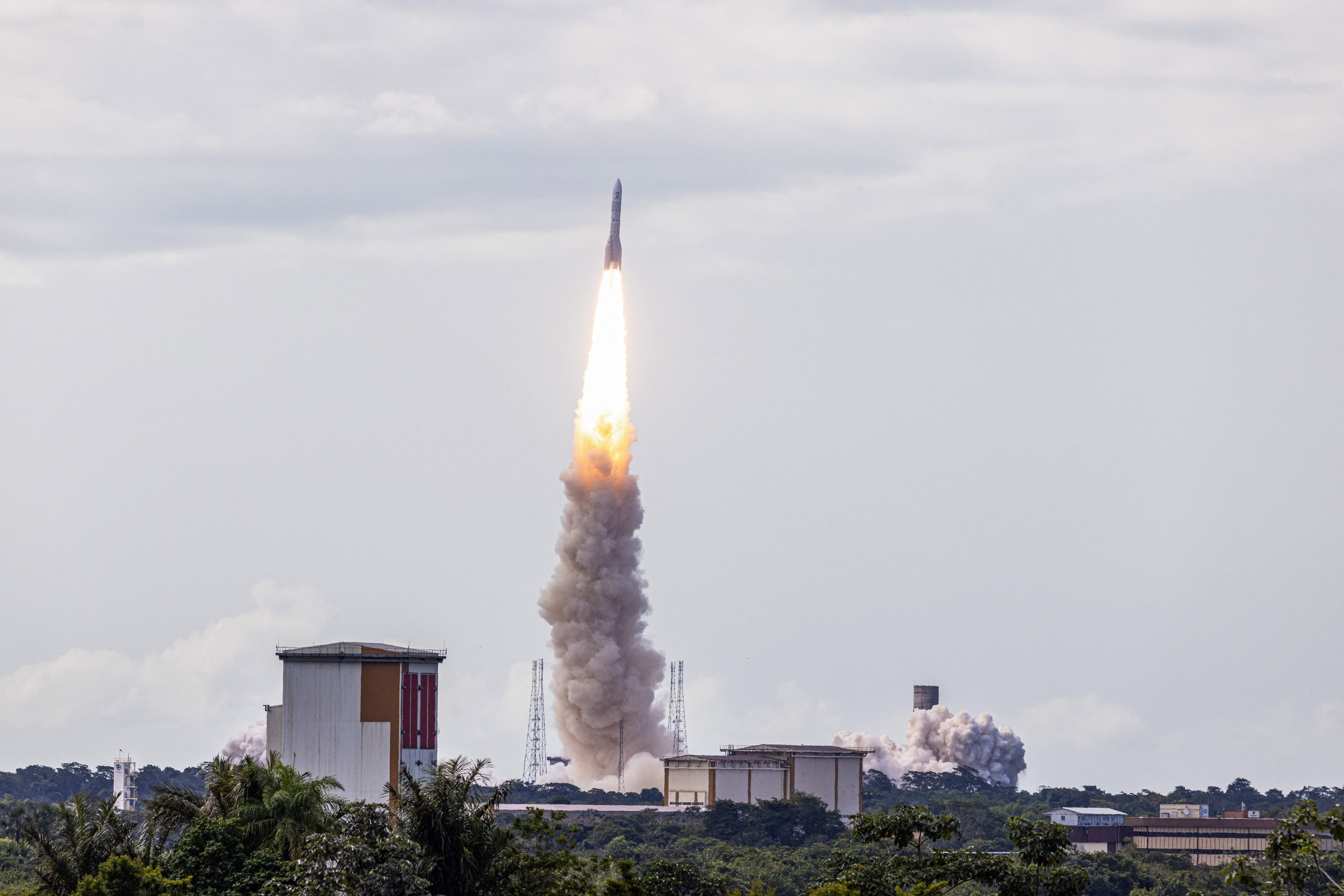 he take-off of the European Space Agency (ESA) satellite launcher Ariane 6 rocket from its launch pad
