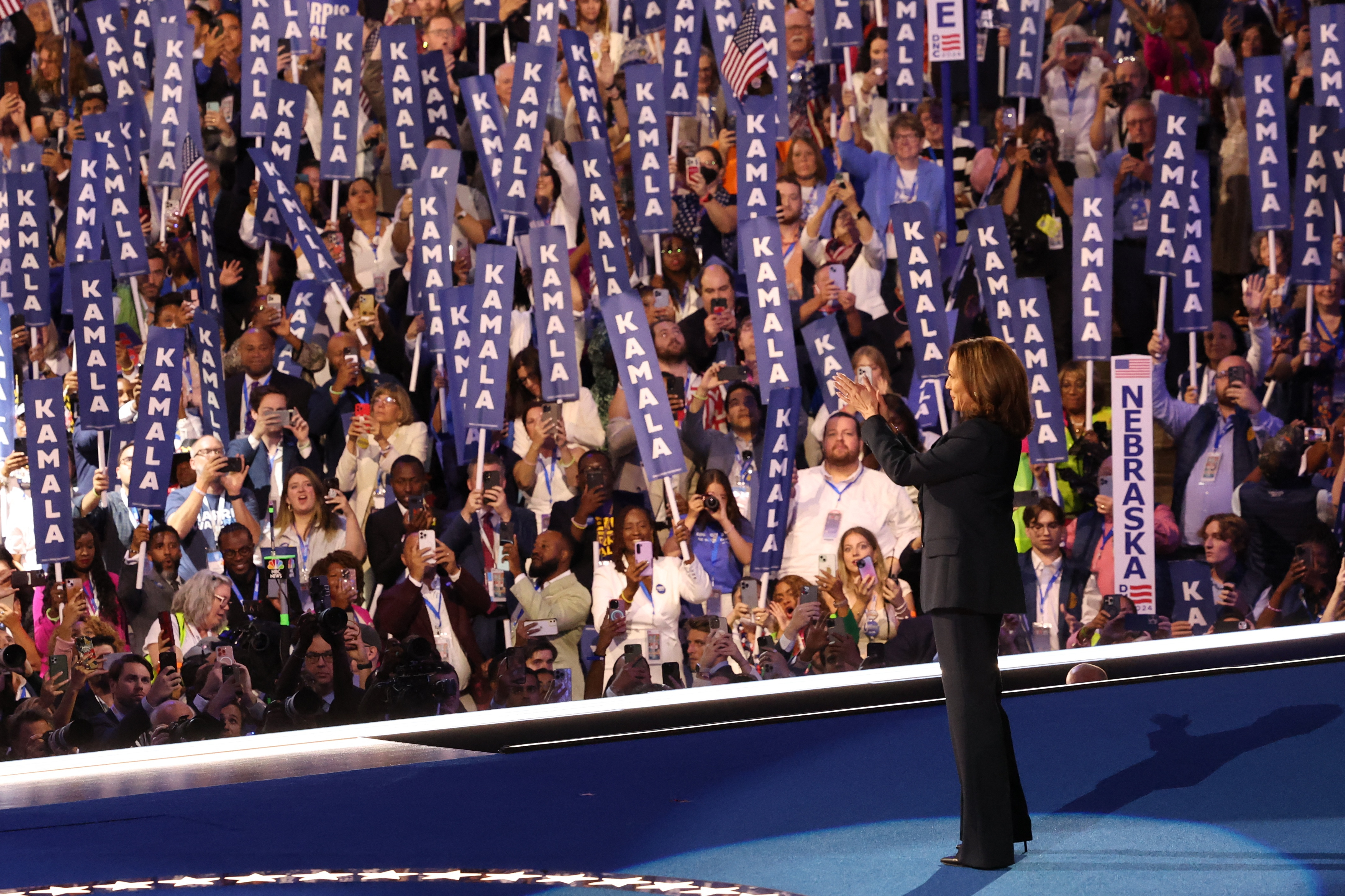 Democratic presidential nominee Kamala Harris takes the stage on August 22