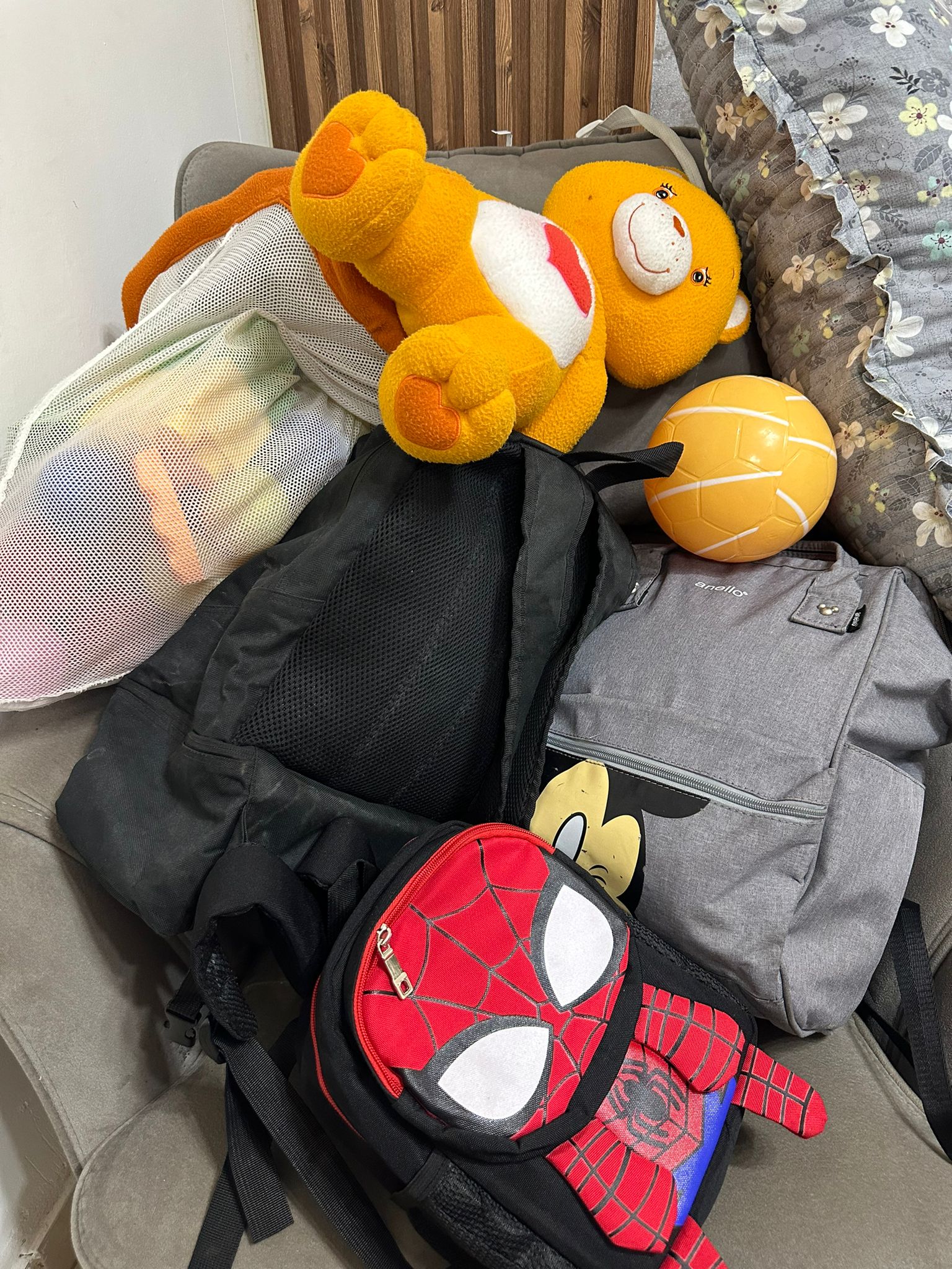 The children’s grab bags, ready in case Israeli soldiers force the family out [Courtesy of Saja Bawaqneh]