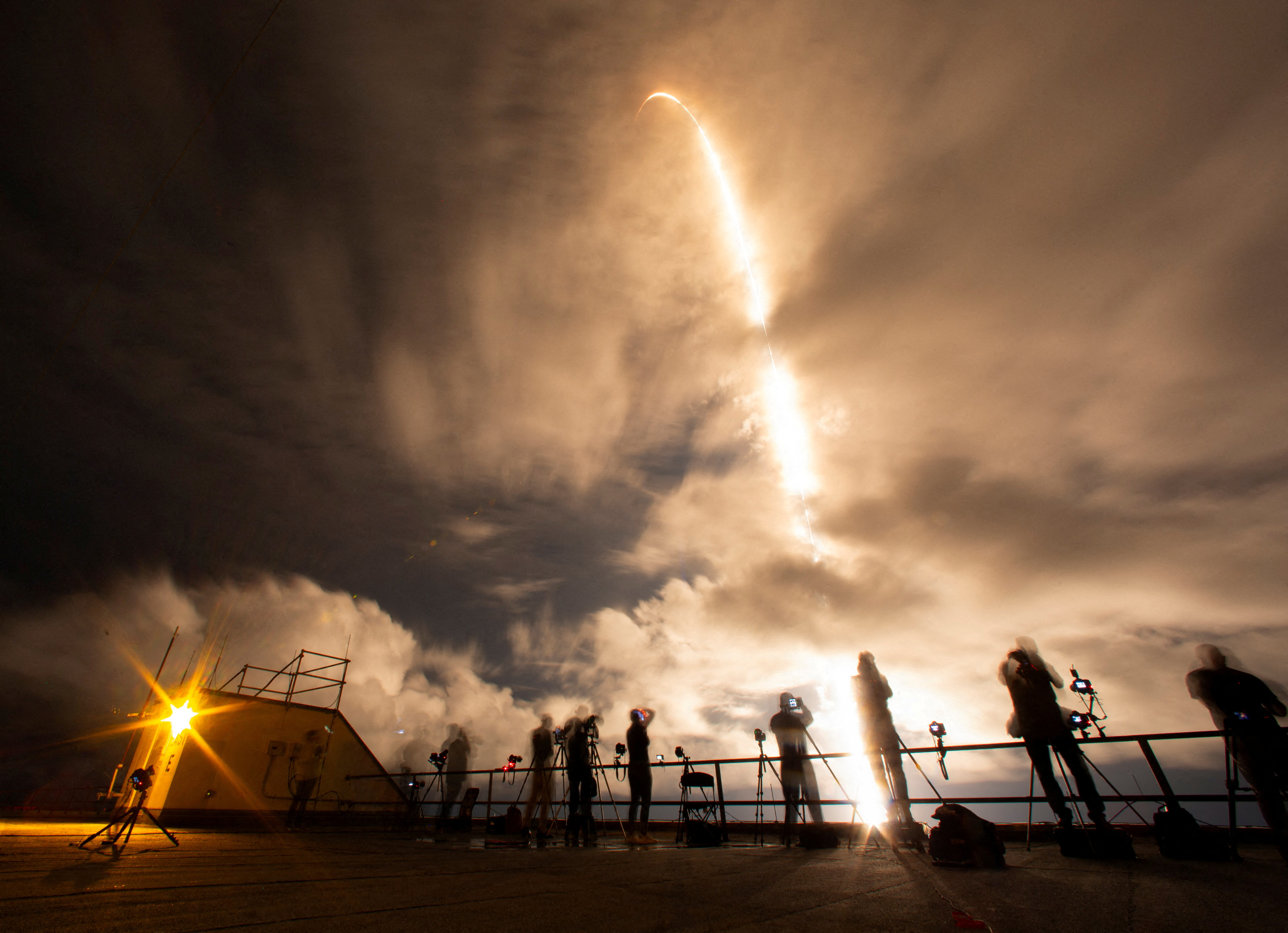 A SpaceX Falcon 9 rocket lifts off with Polaris Dawn
