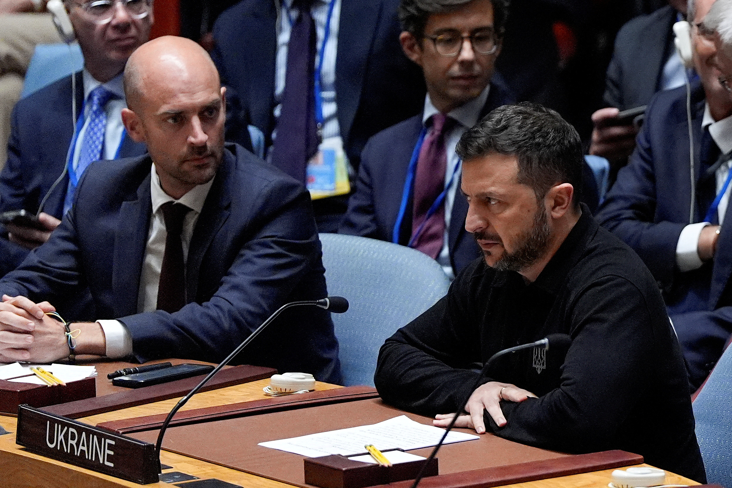 Ukrainian President Volodymyr Zelenskyy at the UN Security Council