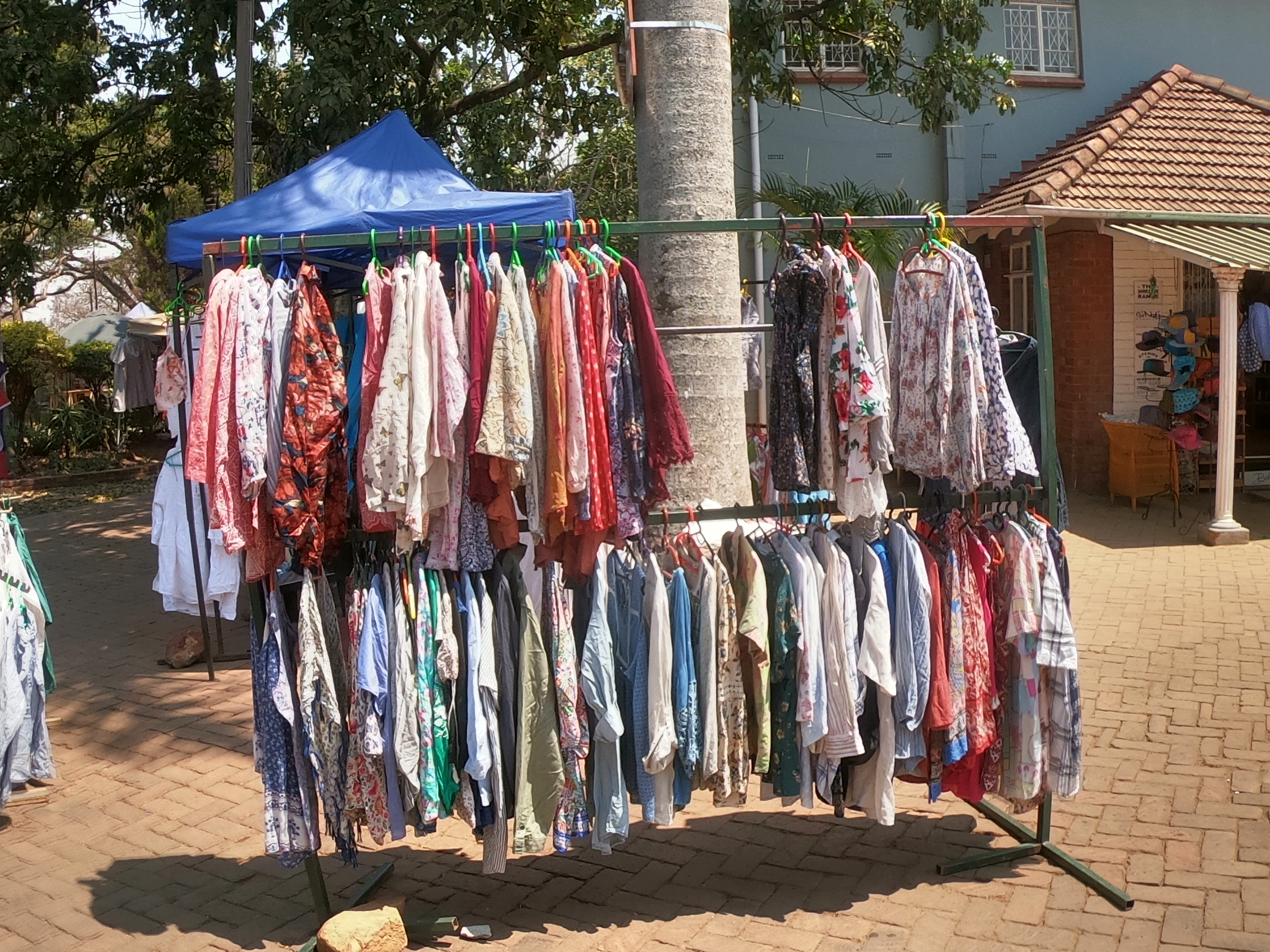 Clothes neatly displayed at a Harare suburban market