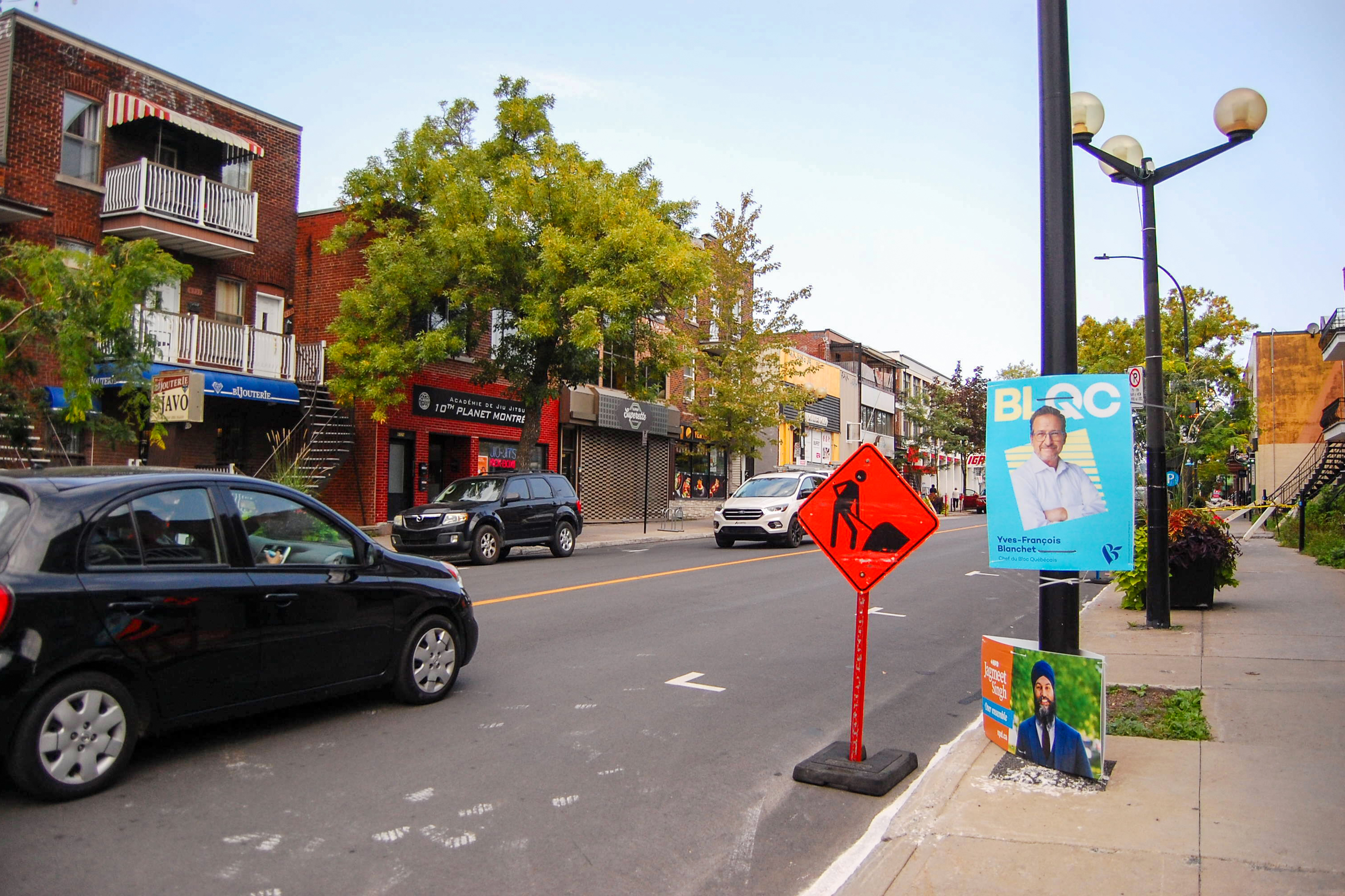 Campaign posters on a street in the Montreal neighbourhood of Ville-Emard ahead of the by-election