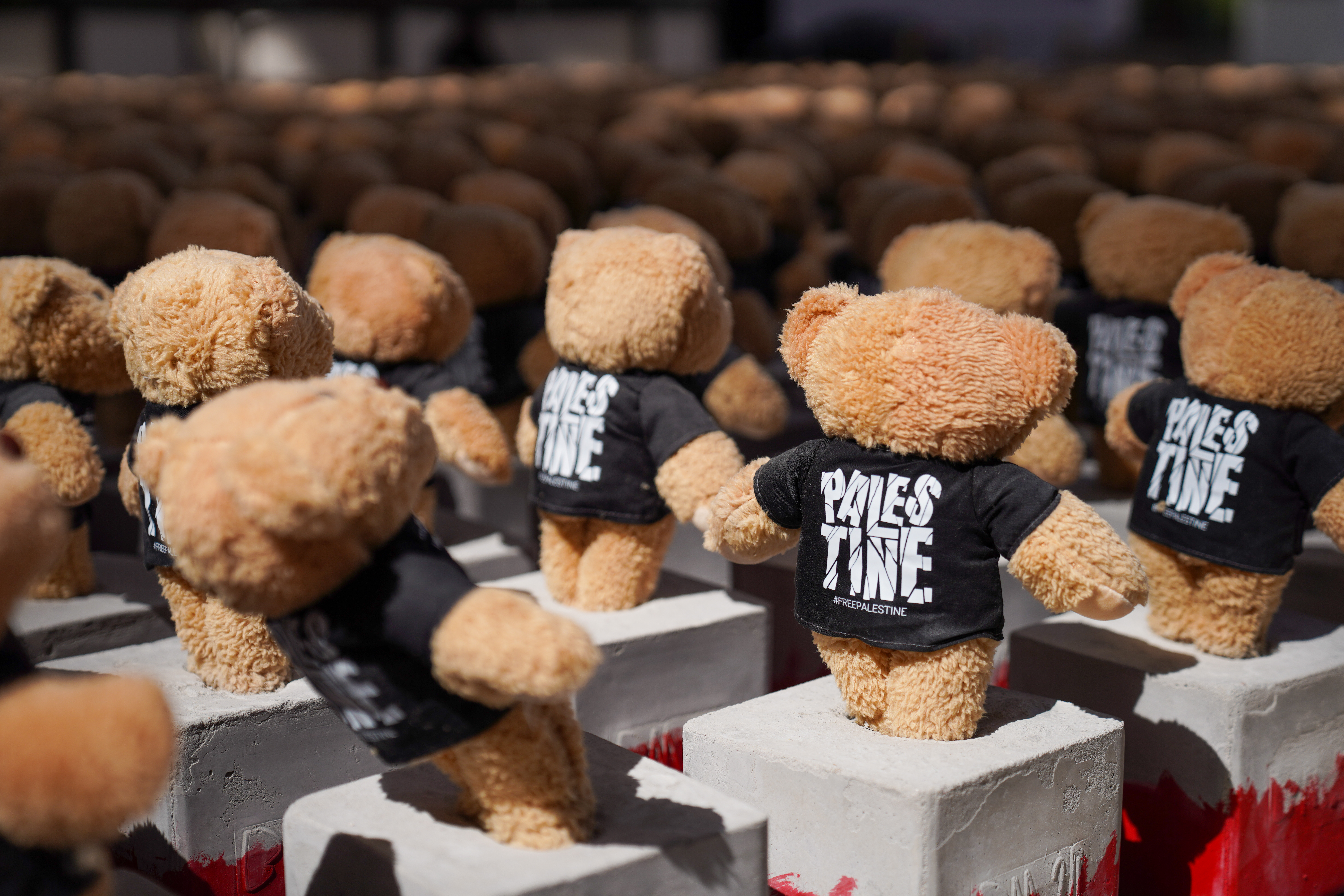 Charitable art installation titled "Echo of Lost Innocence", designed by multidisciplinary artist Bachir Mohammad. The art installation contains over 15,000 small teddy bear sculptures, each symbolising a child's life lost during Israel’s war on Gaza. 21 Sep 2024, Doha, Qatar [Sorin Furcoi/Al Jazeera]