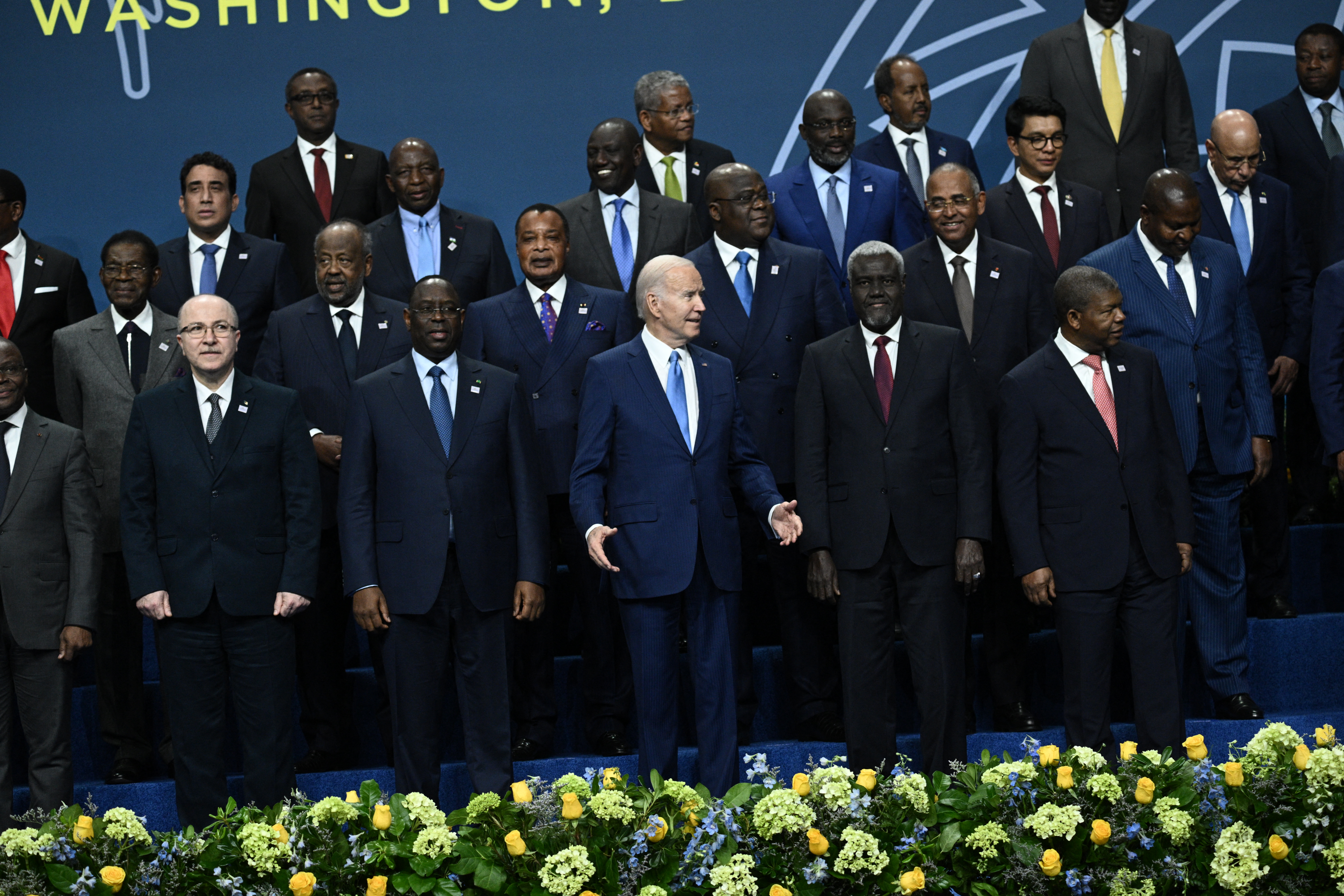 US President Joe Biden participates in a group photo with the leaders of the US-Africa Leaders Summit at the Walter E. Washington Convention Center in Washington, DC, on December 15, 2022