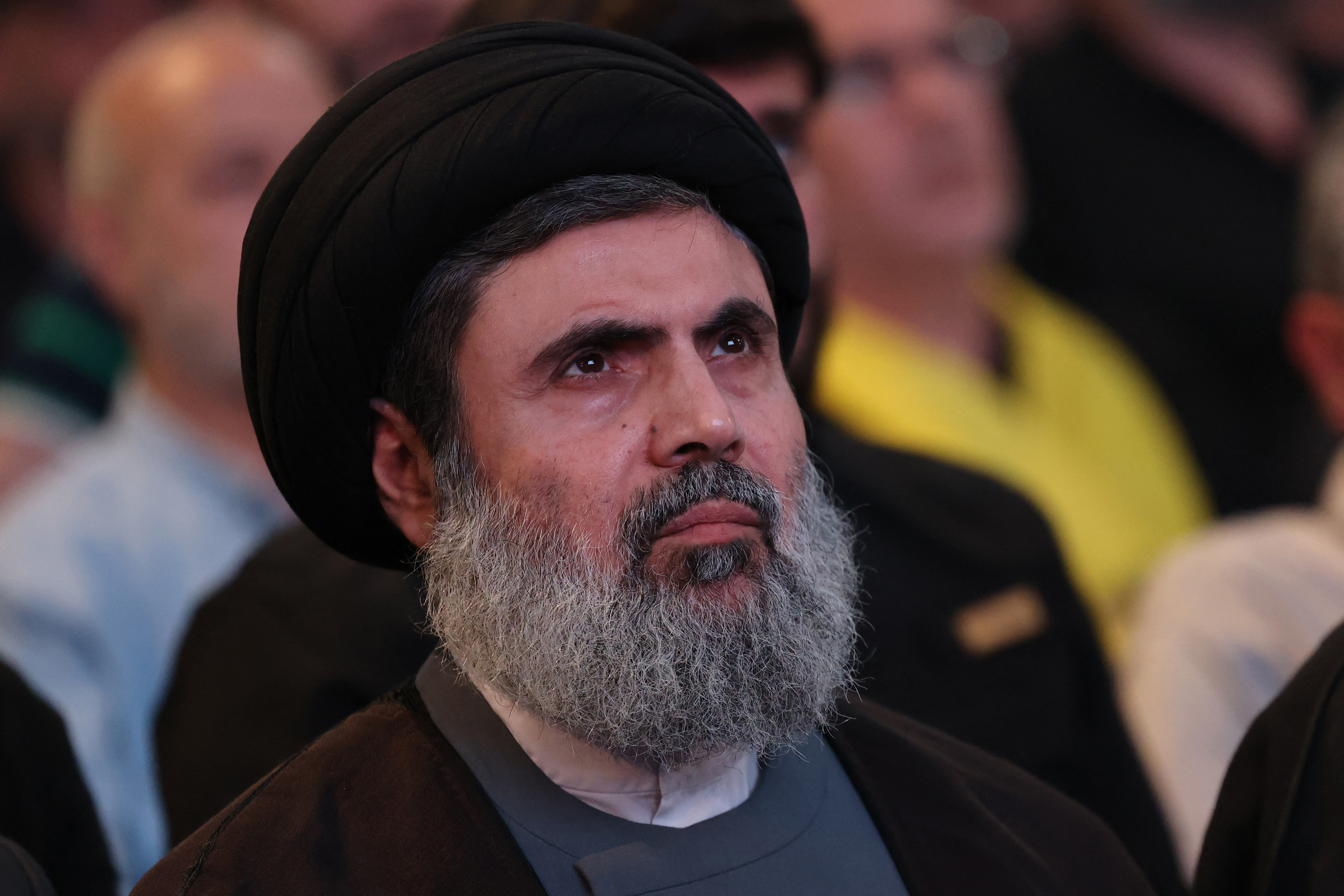 The head of Hezbollah's Executive Council Hashem Safieddine attends a ceremony of the Iran-backed Shiite militant group in Beirut's southern suburbs on May 24, 2024. (Photo by ANWAR AMRO / AFP)