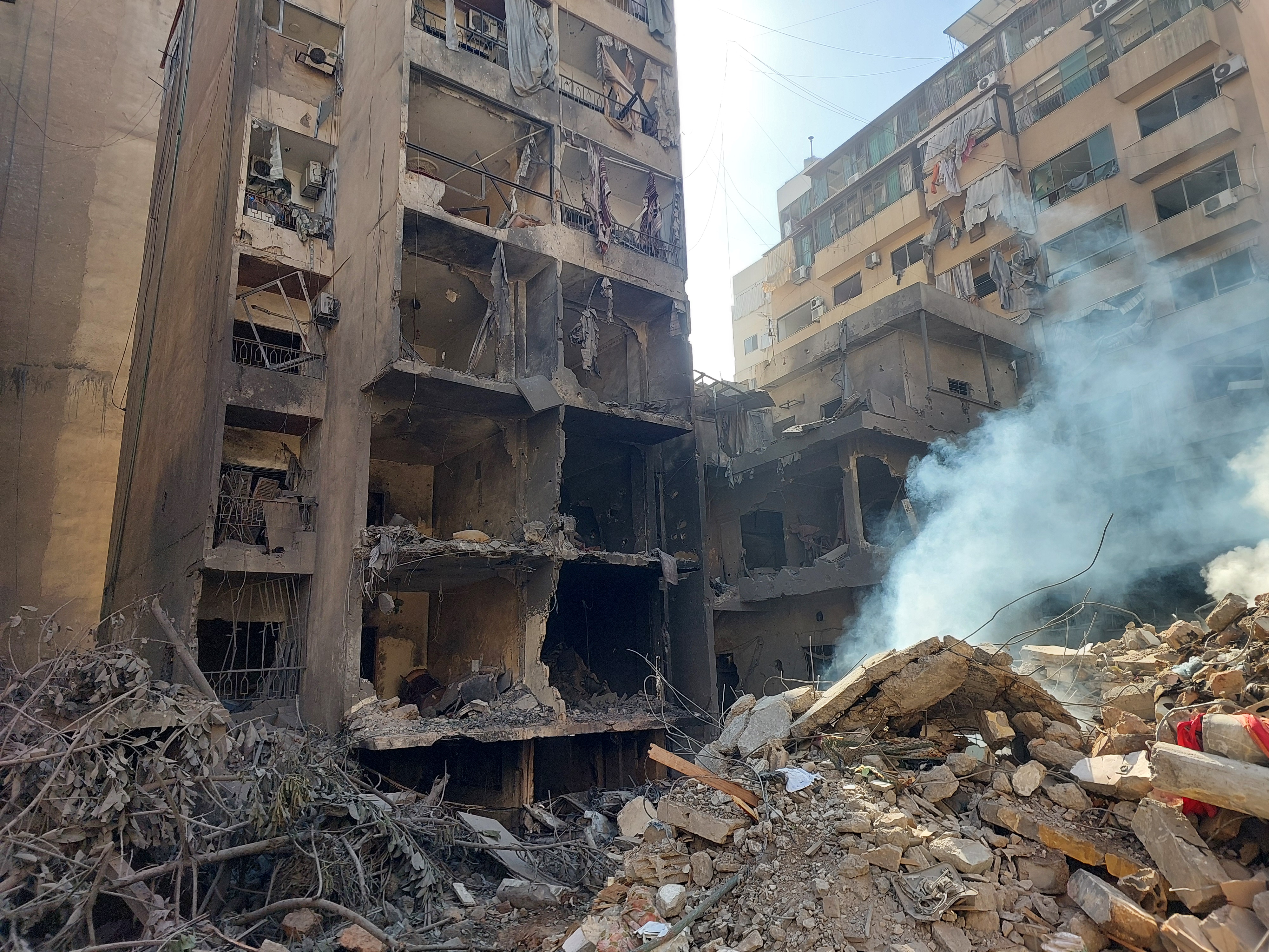 The neighbourhood of Basta on October 11, where buildings are heavily scarred and a block still standing resembles a ‘macabre doll house’