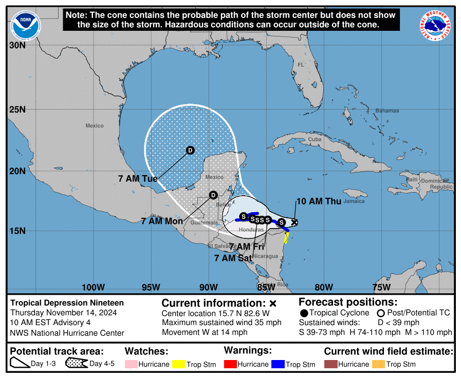 Likely Tropical storm Sara forming in the Caribbean