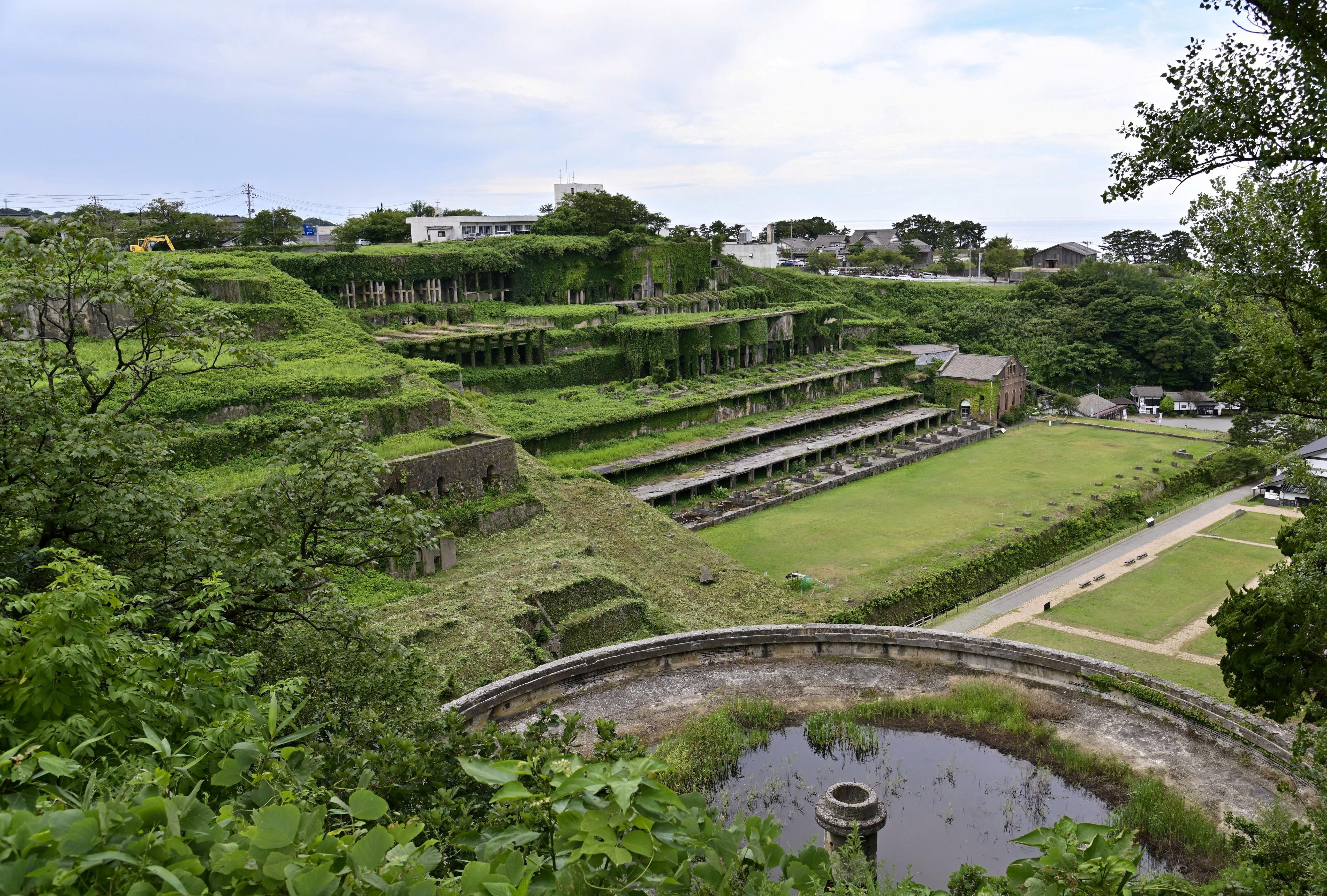 General view shows Kitazawa Flotation Plant at ruins of Aikawa Gold and Silver Mine in Sado on Sado Island, Japan August 19, 2021, in this photo taken by Kyodo. Picture taken August 19, 2021. Mandatory credit Kyodo/via REUTERS ATTENTION EDITORS - THIS IMAGE WAS PROVIDED BY A THIRD PARTY. MANDATORY CREDIT. JAPAN OUT. NO COMMERCIAL OR EDITORIAL SALES IN JAPAN.