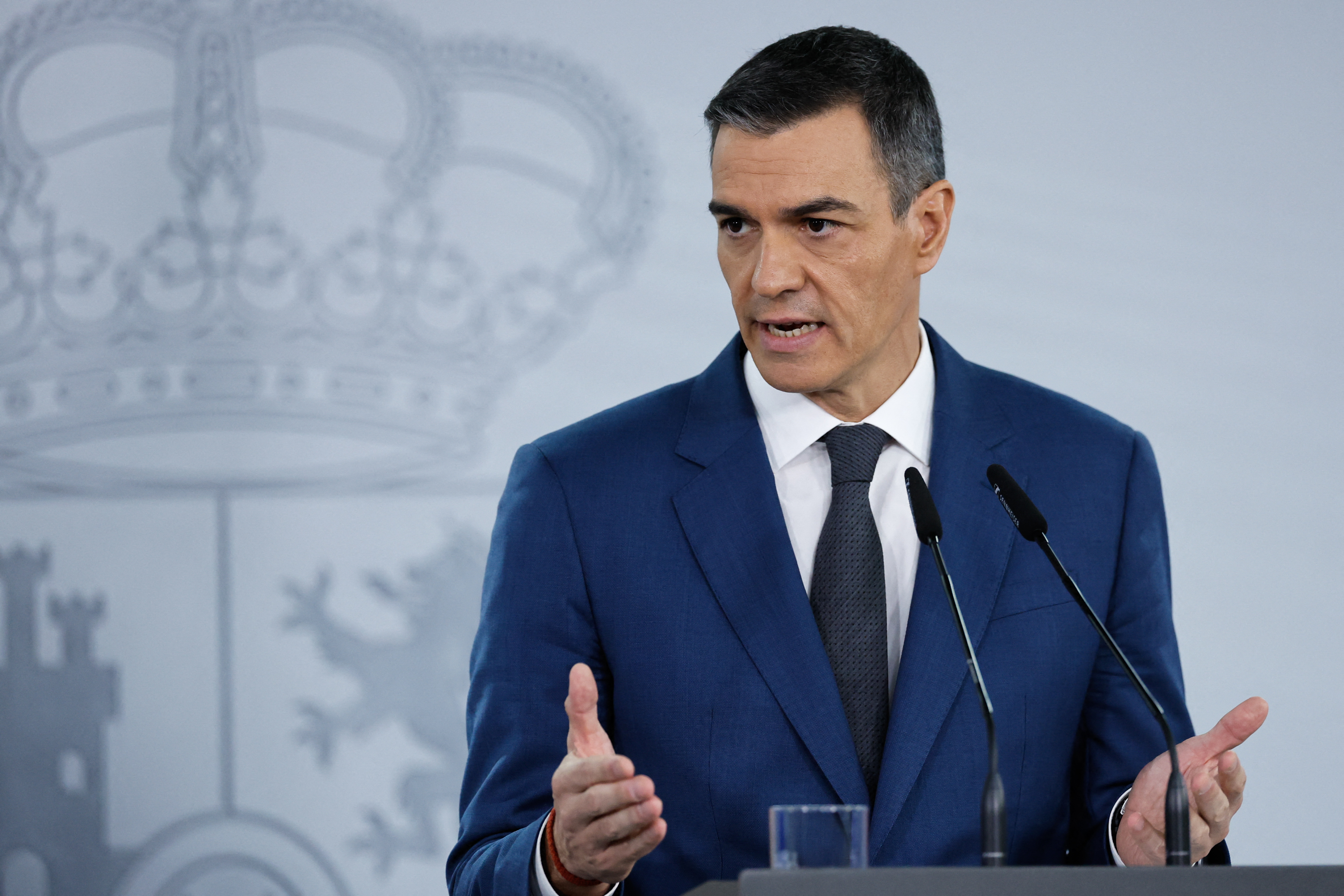 Spain's Prime Minister Pedro Sanchez gestures during a press conference [File: AFP]
