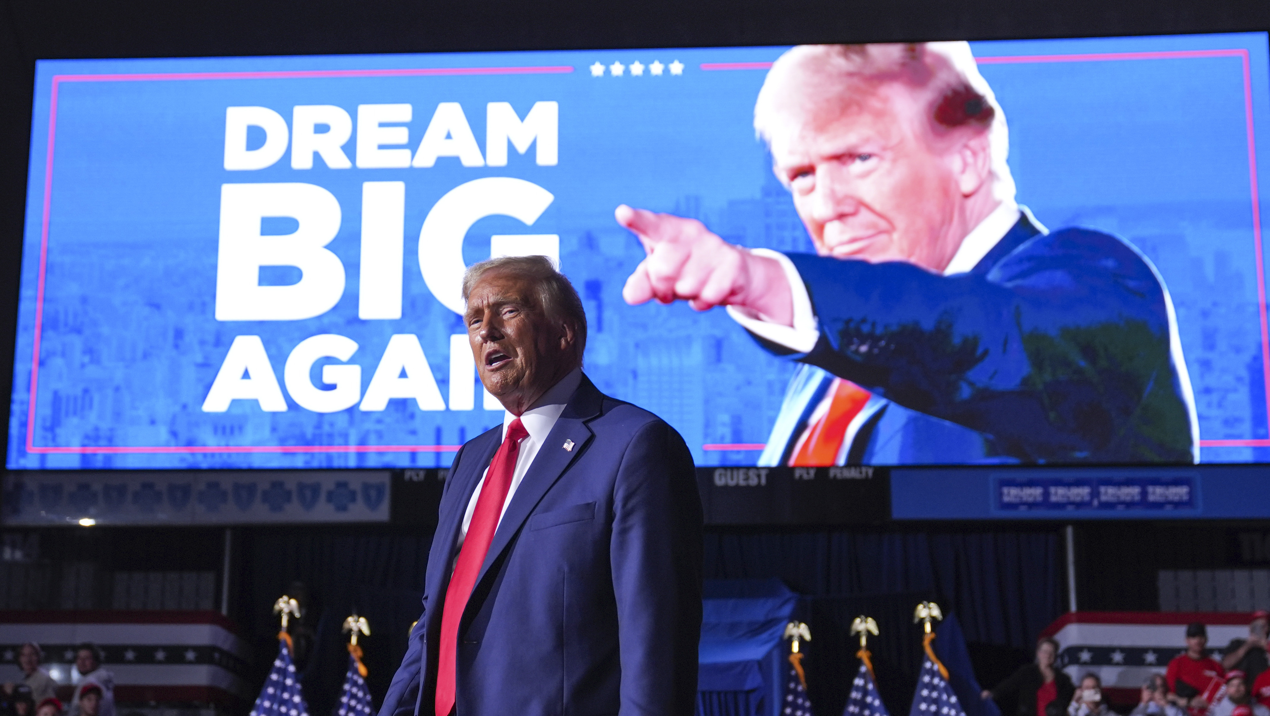 Former US President Donald Trump at a campaign rally in Grand Rapids, Michigan