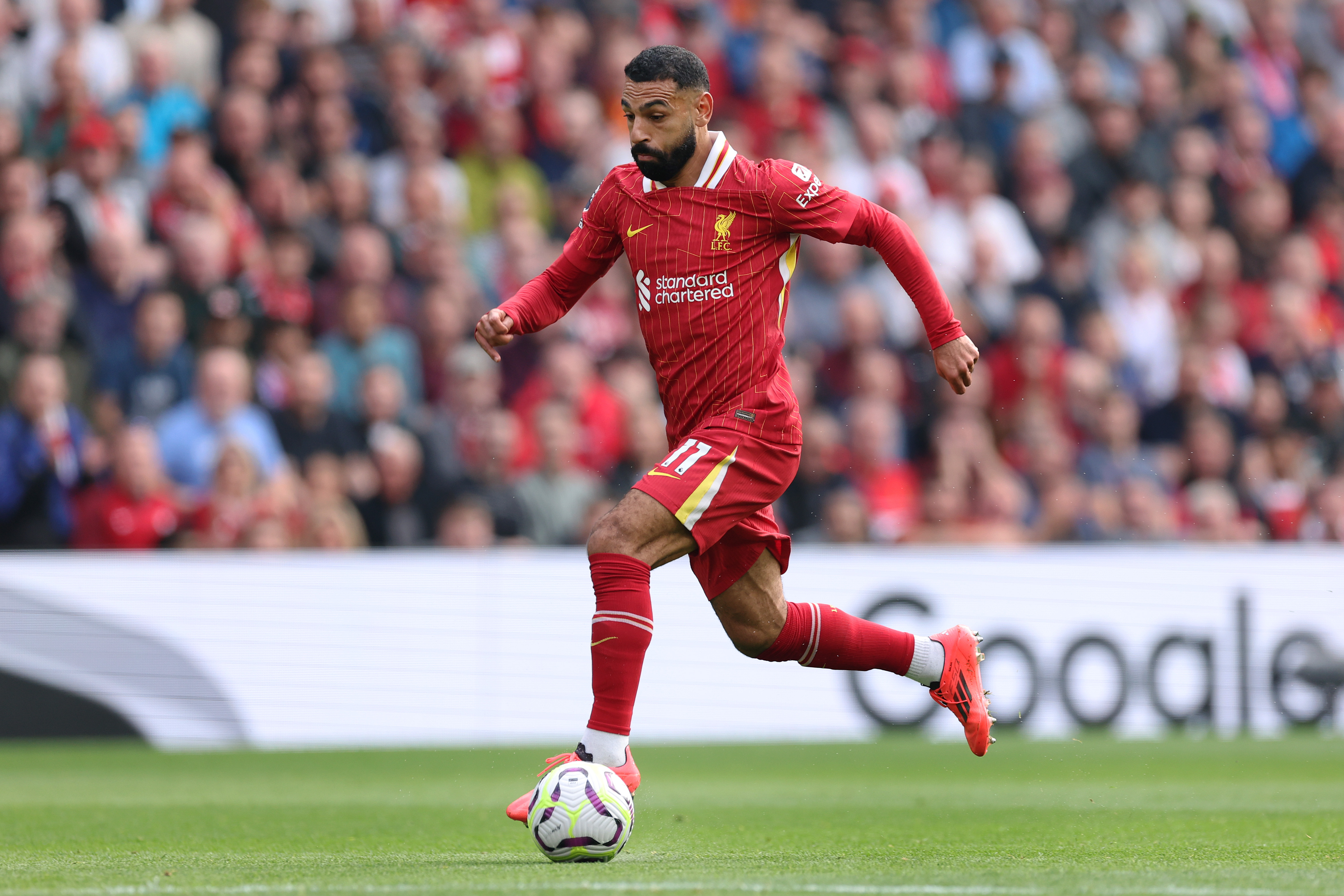 Liverpool’s Mohamed Salah has kicked 10 goals in the English Premier League this season, good for second-best in the competition