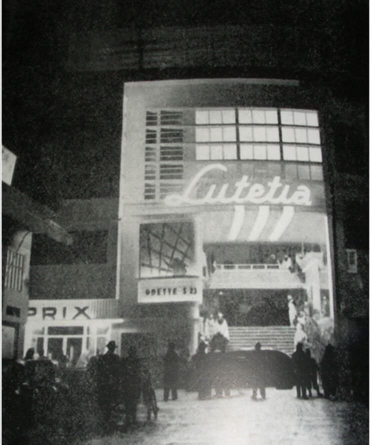 Outside the Cinema Lutetia at night in the 1950s [Courtesy of Cinema Lutetia]
