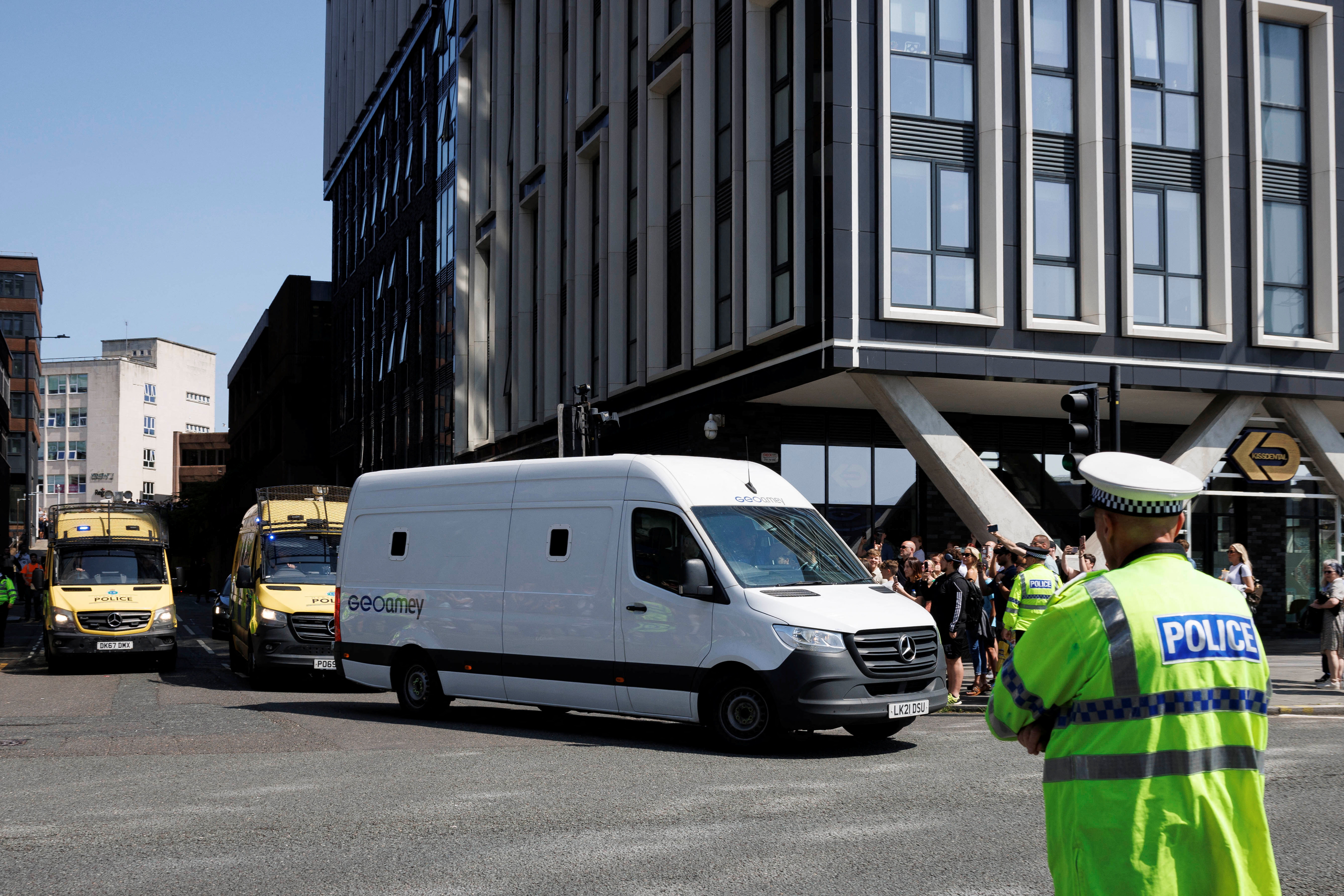A prison van believed to be transporting Axel Rudakubana, the 17-year-old charged with the murder of three young girls in a knife attack at a summer dance class, departs Liverpool City Magistrates Court in Liverpool, Britain, August 1, 2024. REUTERS/Belinda Jiao