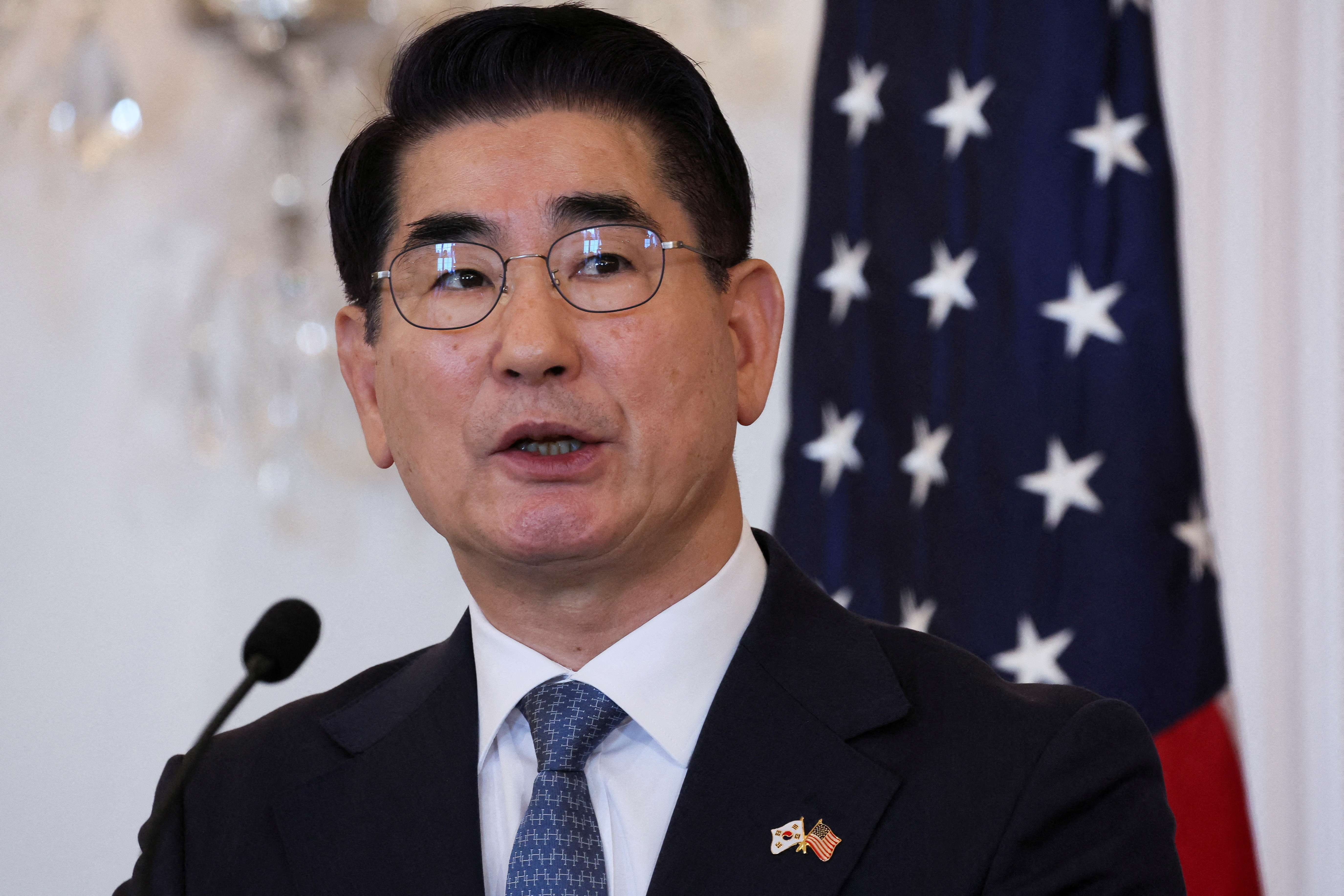 FILE PHOTO: South Korean Defense Minister Kim Yong-hyun attends a joint press conference during a 2+2 meeting, at the State Department in Washington, U.S., October 31, 2024. REUTERS/Leah Millis/File Photo