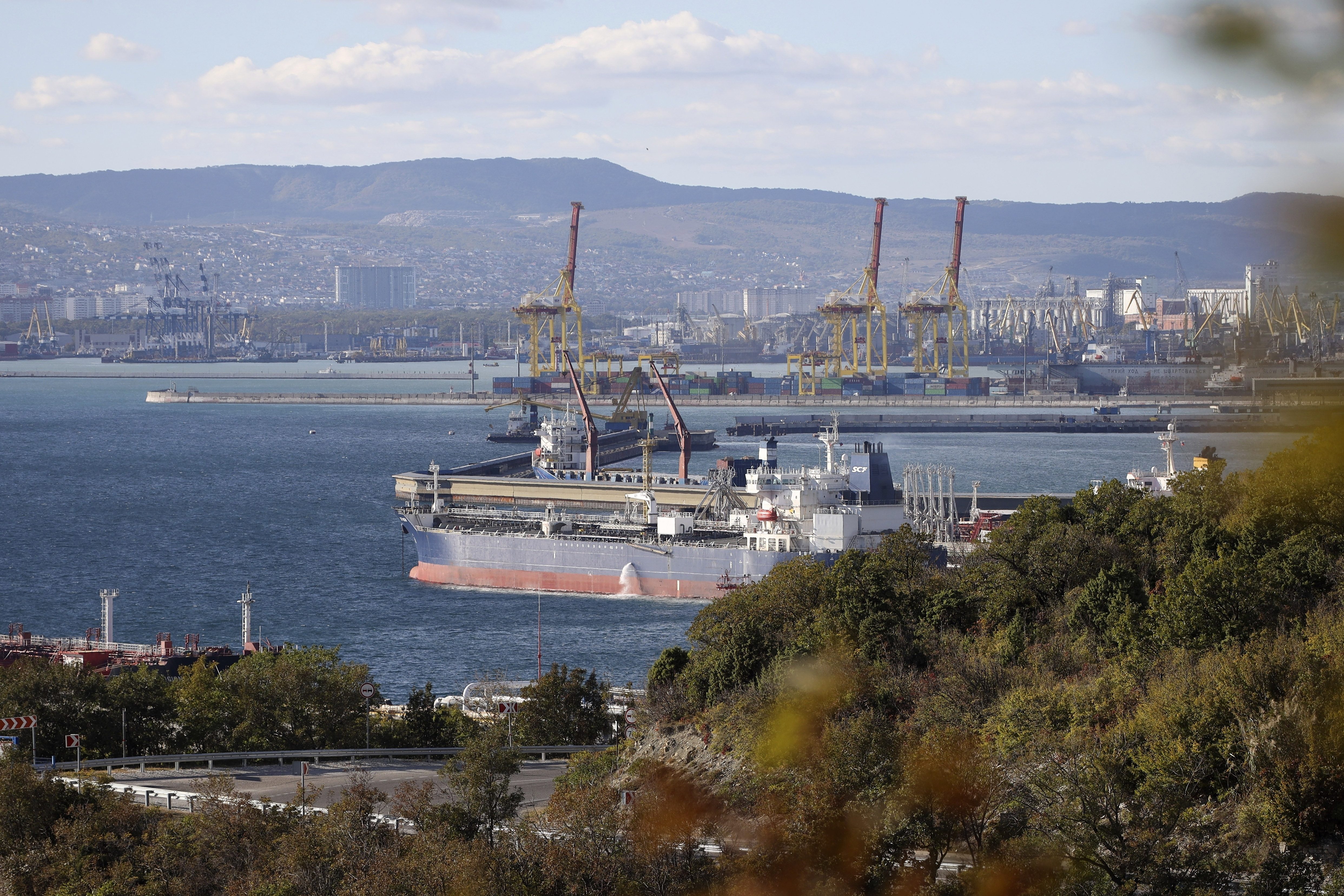 An oil tanker is moored at the Sheskharis complex, part of Chernomortransneft JSC, a subsidiary of Transneft PJSC, in Novorossiysk, Russia, one of the largest facilities for oil and petroleum products in southern Russia, on October 11, 2022 [AP Photo]