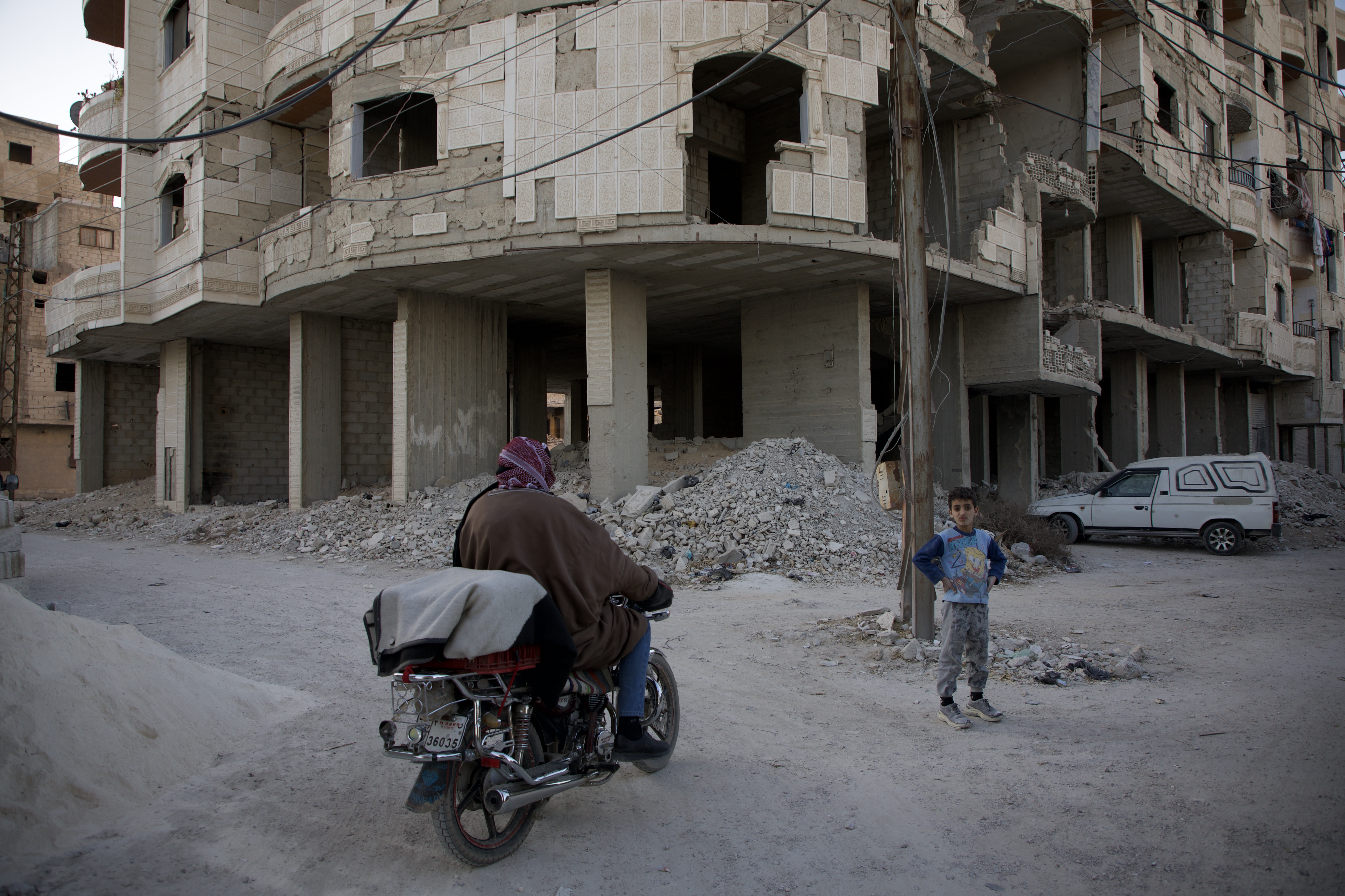 A damaged building from Syria’s civil war remains intact in eastern Ghouta, a region that was heavily bombed and besieged by the regime of President Bashar al-Assad