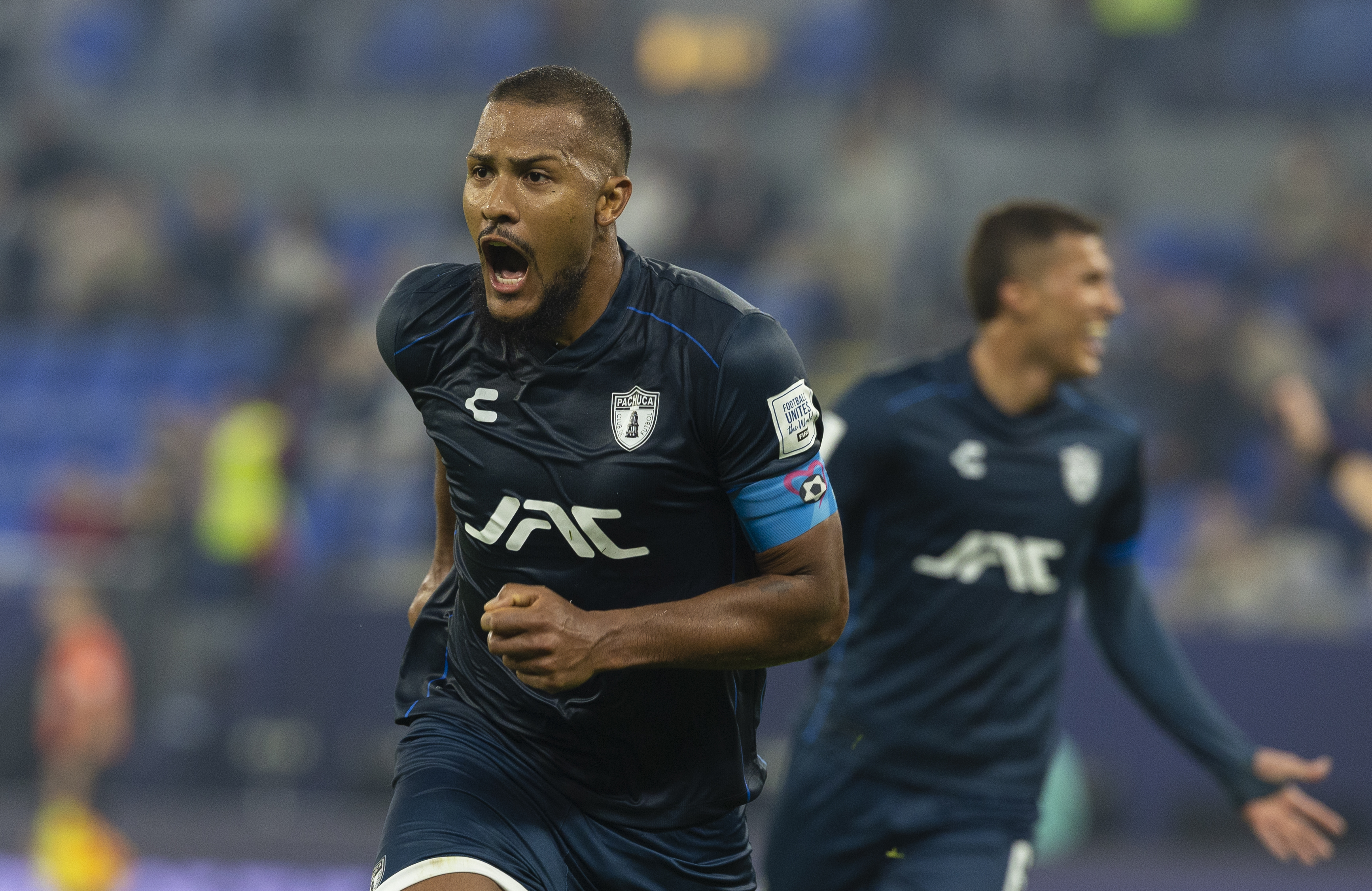 Pachuca’s Salomon Rondon celebrates after scoring his side’s third goal during the FIFA Intercontinental Cup 2024 match against Botafogo at Stadium 974 in Doha, Qatar, December 11, 2024