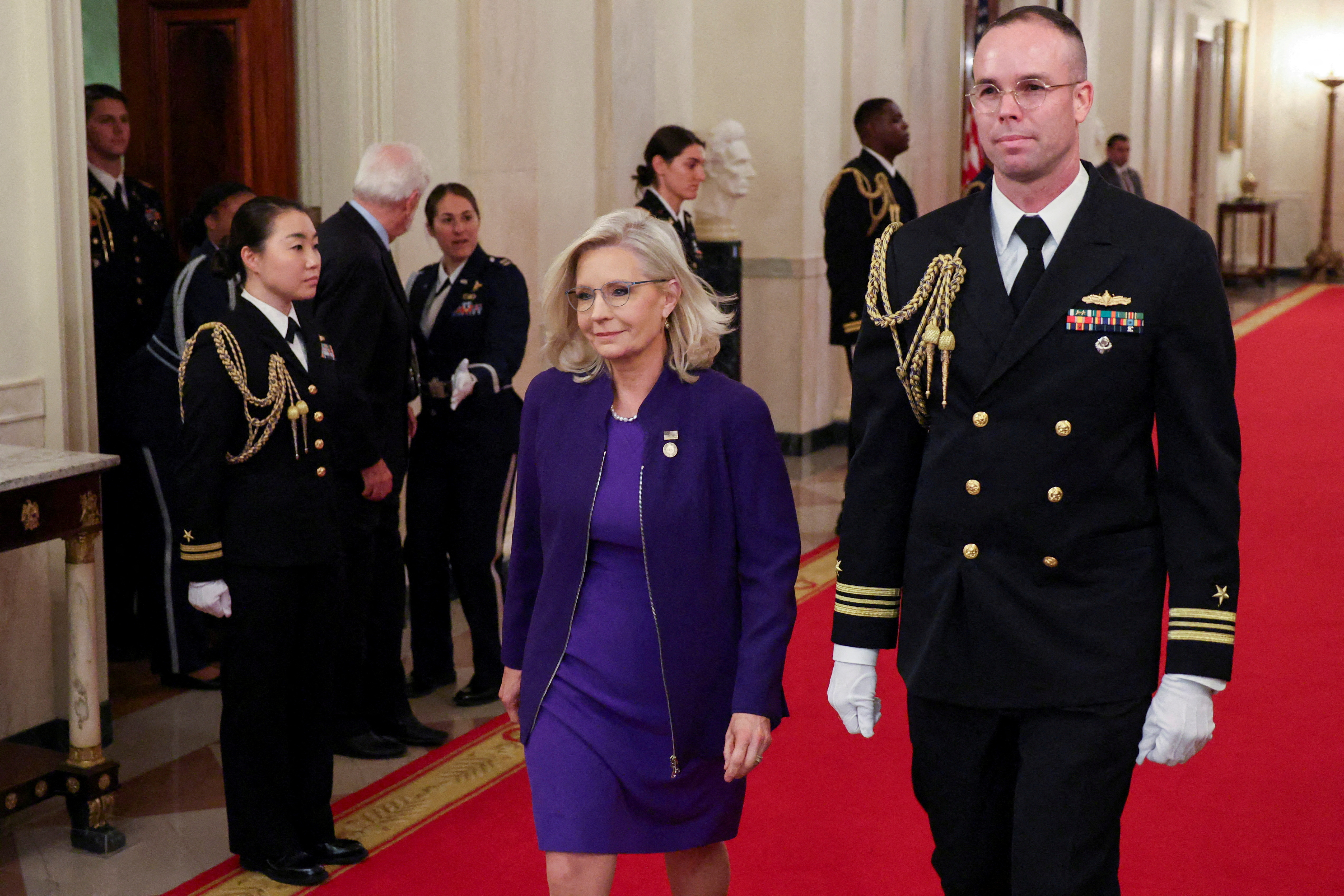 Former US Representative Liz Cheney arrives at the White House in Washington, DC, on January 2