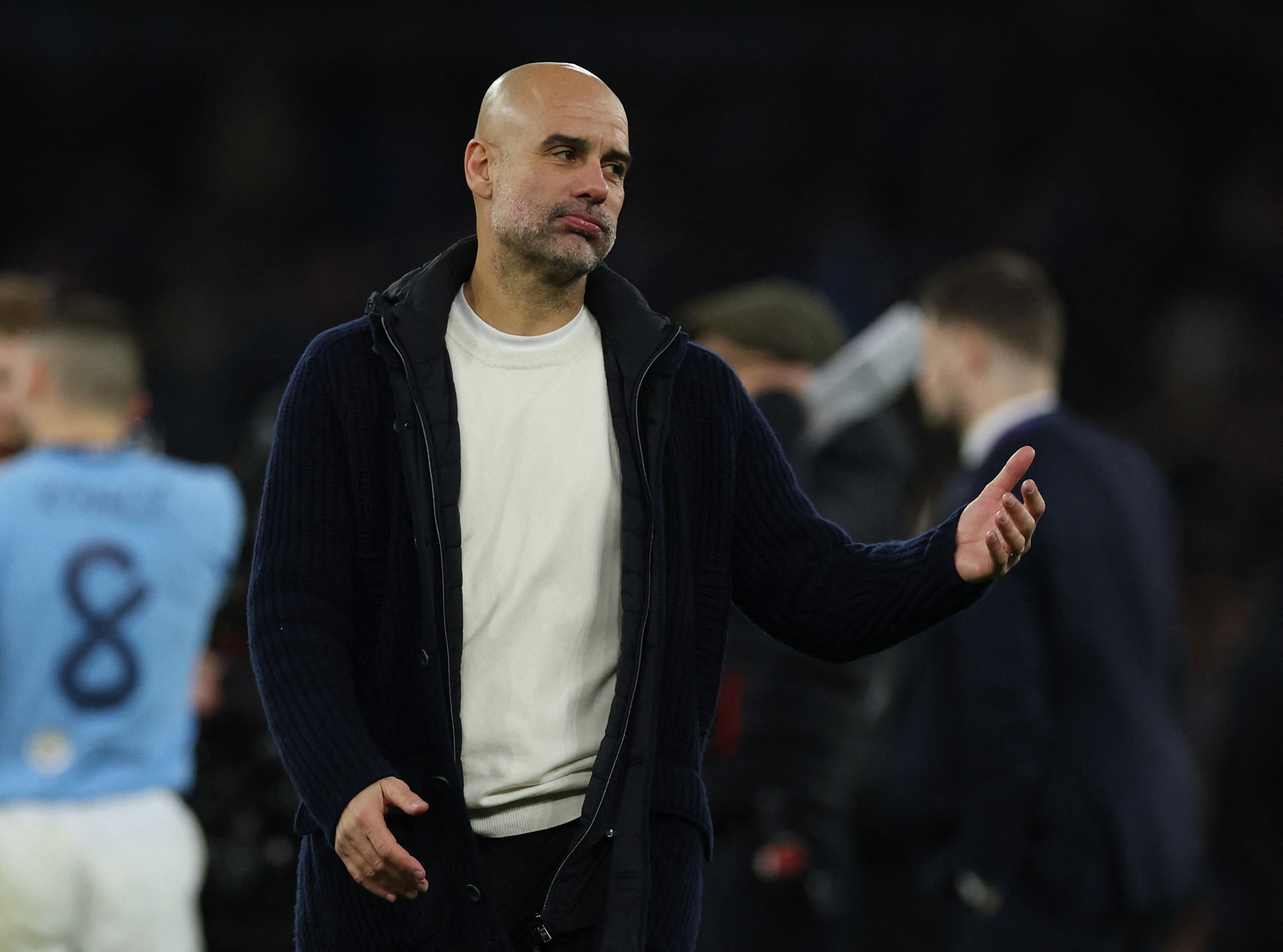 Soccer Football - Champions League - Manchester City v Club Brugge - Etihad Stadium, Manchester, Britain - January 29, 2025 Manchester City manager Pep Guardiola reacts after the match REUTERS/Phil Noble
