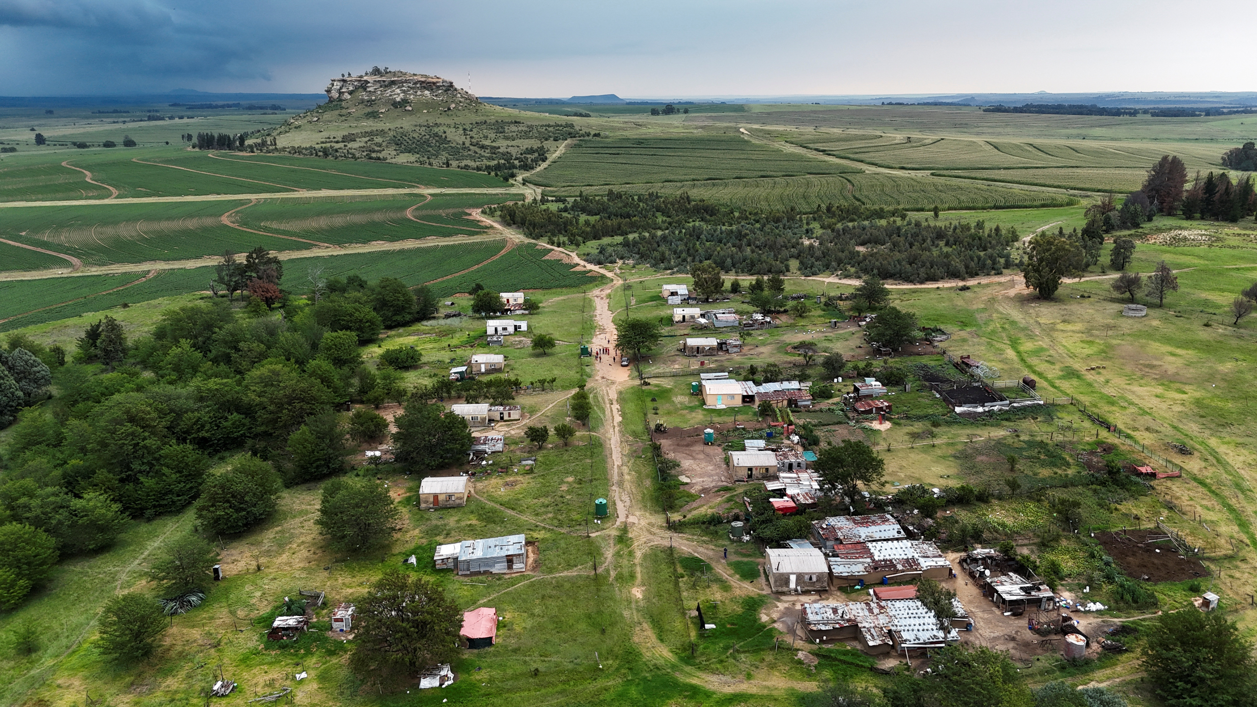 A drone view shows the families residing on Meyerskop farm, in Free State province, South Africa, February 6, 2025. REUTERS/Thando Hlophe