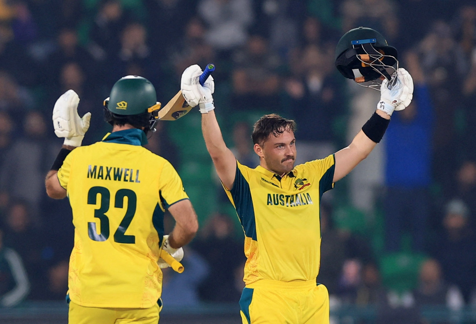 Cricket - ICC Men's Champions Trophy - Group B - Australia v England - Gaddafi Stadium, Lahore, Pakistan - February 22, 2025 Australia's Josh Inglis celebrates after reaching his century REUTERS/Akhtar Soomro