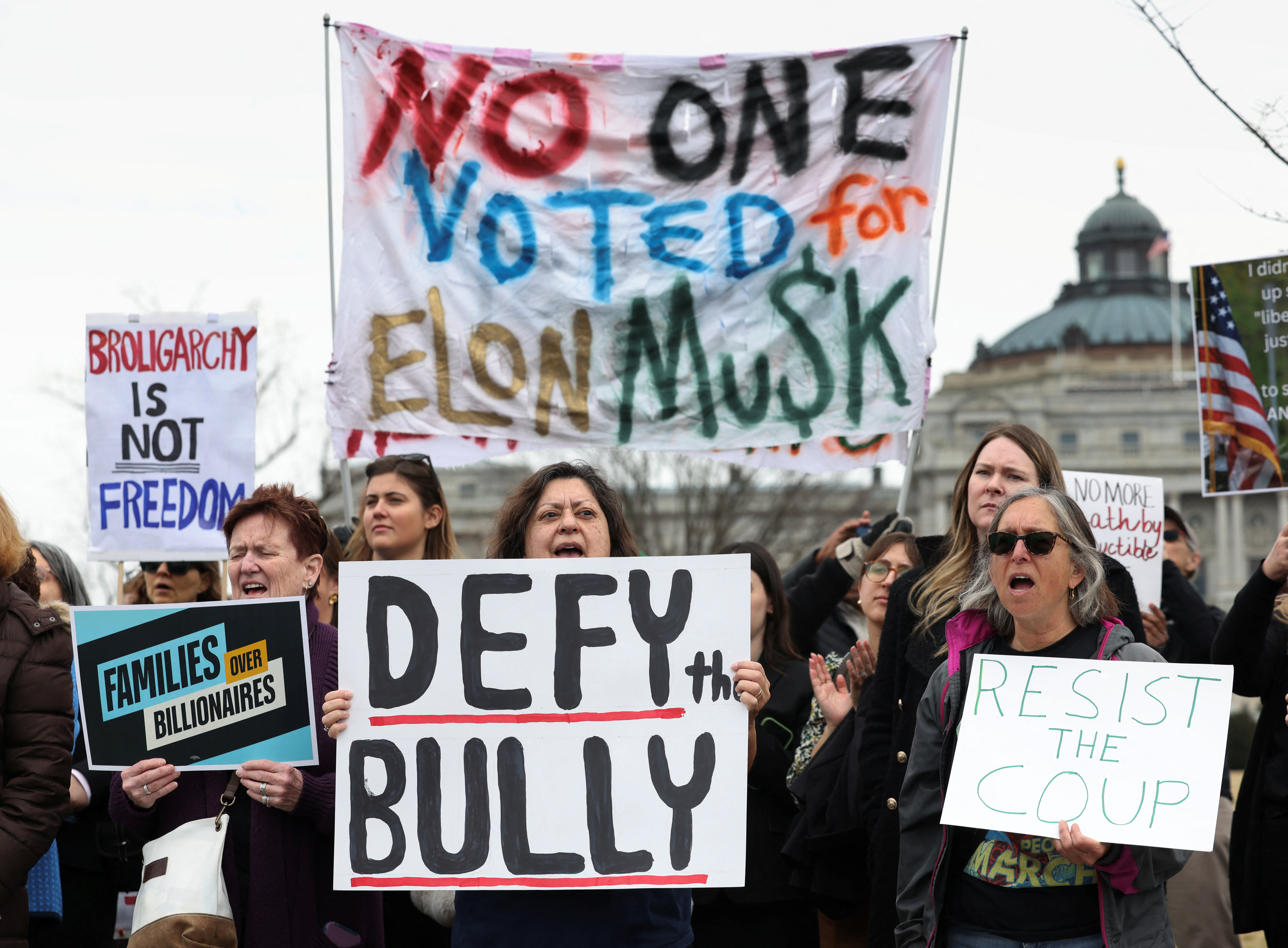 Protesters rally against Elon Musk