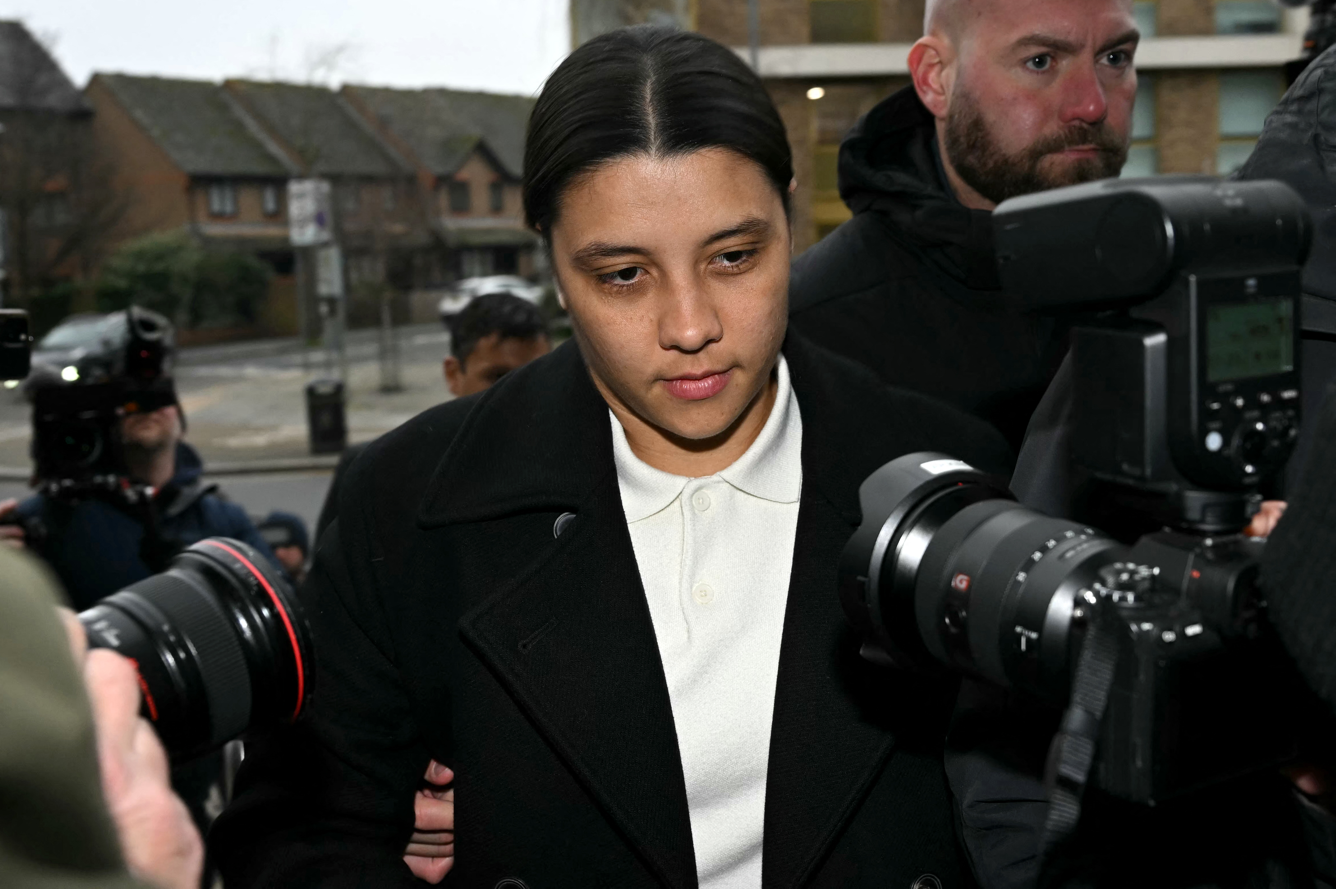 Sam Kerr reacts.
