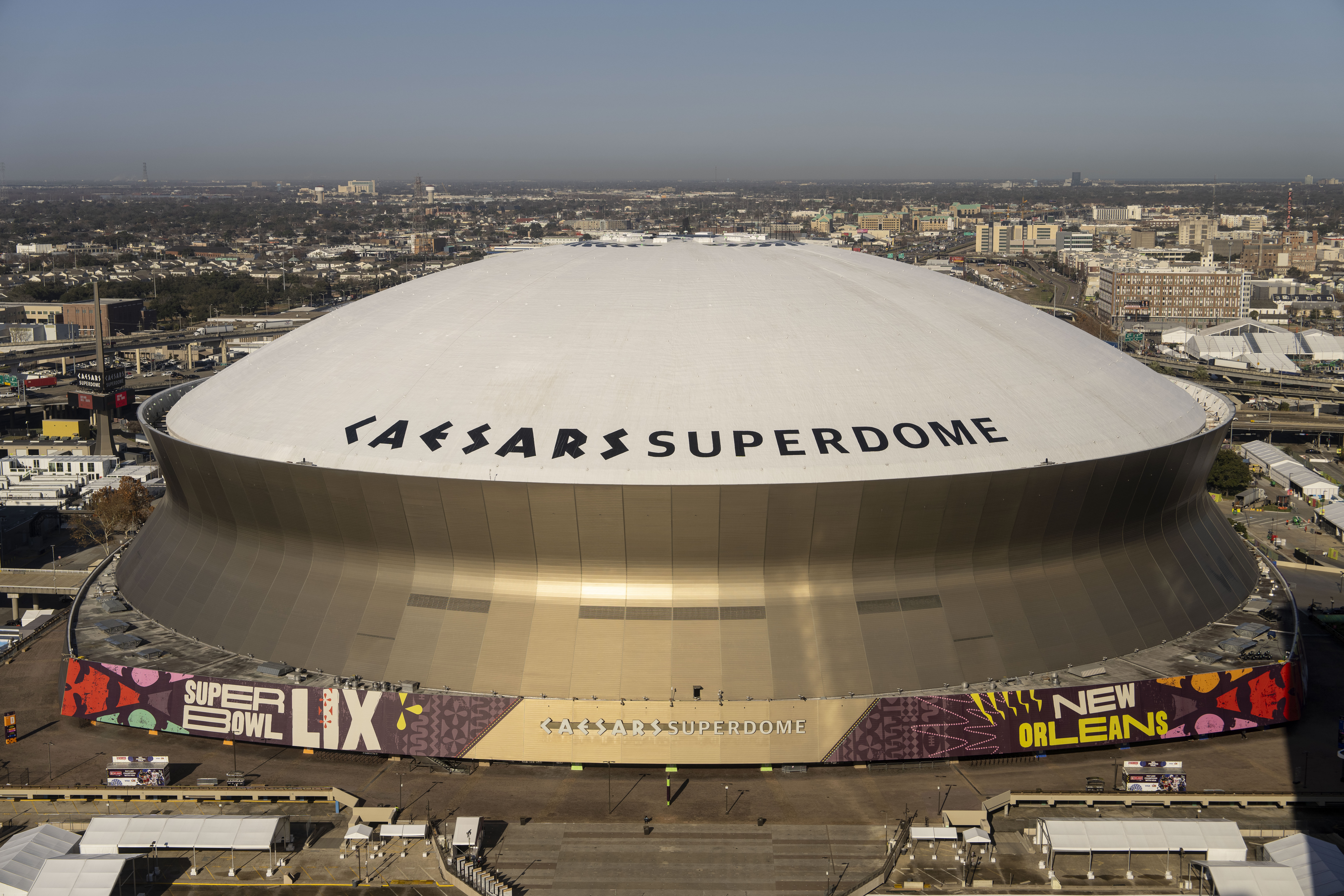 Caesars Superdome will host Super Bowl LIX between the Philadelphia Eagles and the Kansas City Chiefs on February 3, 2025 in New Orleans, Louisiana
