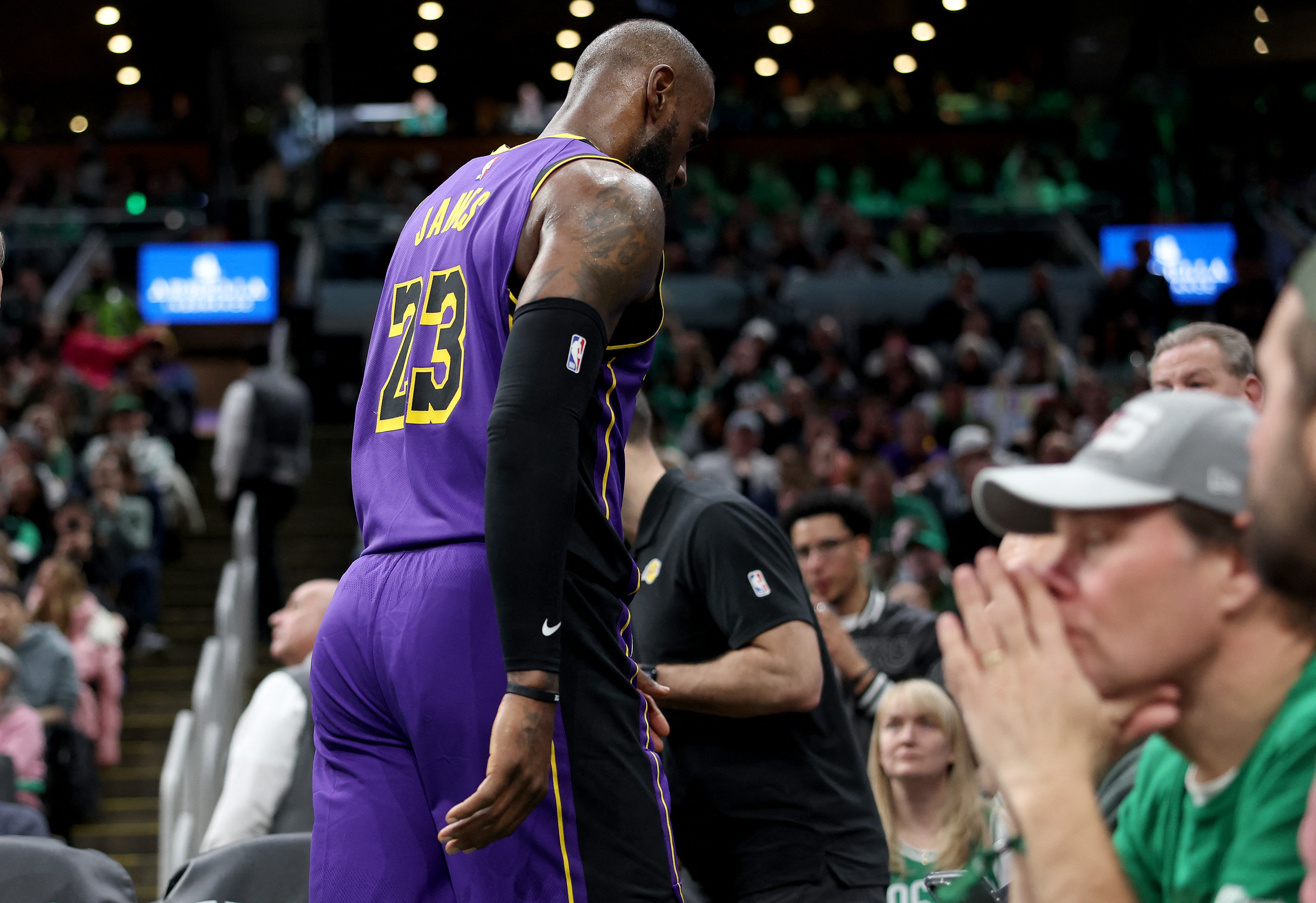 LeBron James walks off court.