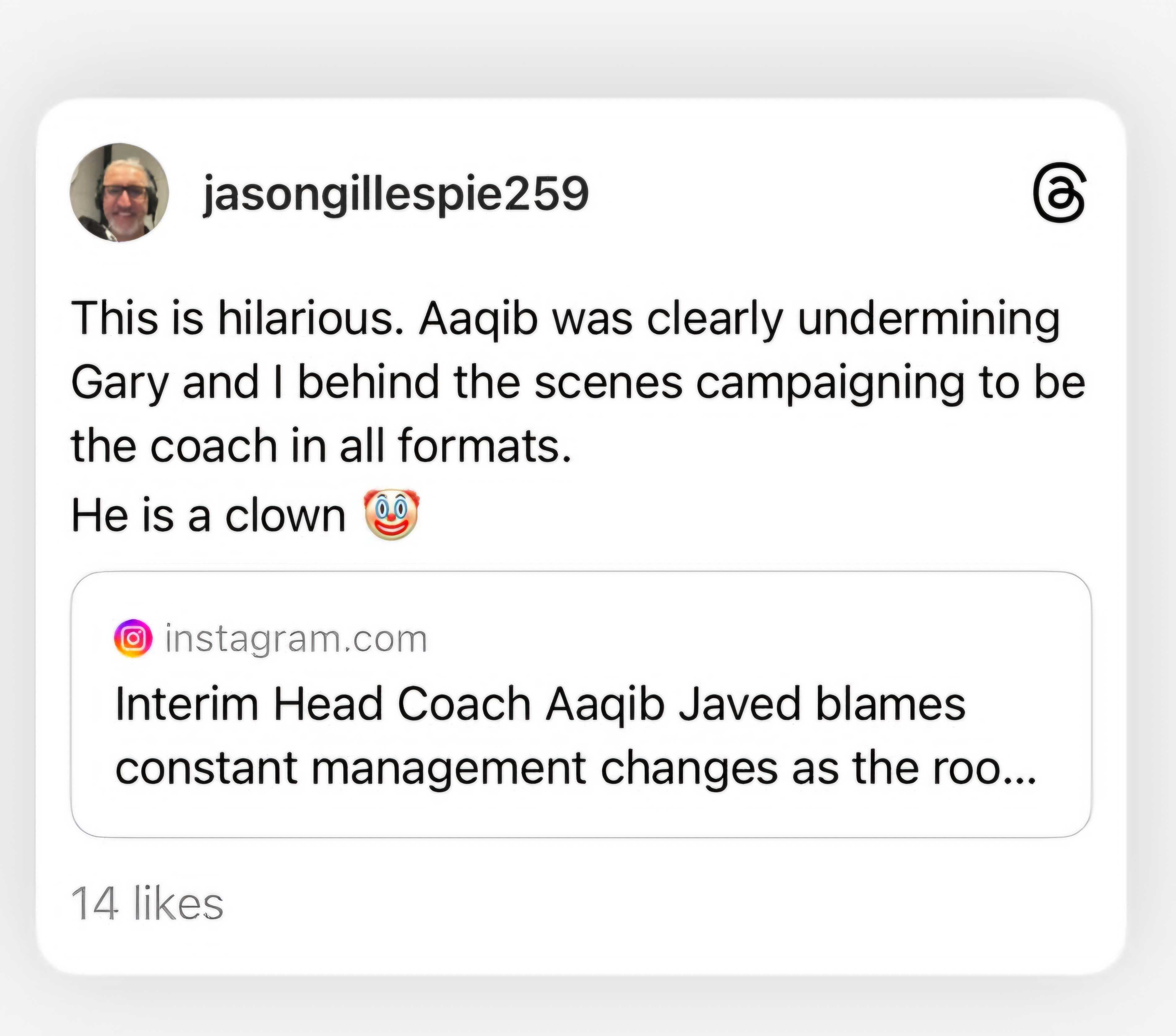 Jason Gillespie social media [Screenshot]