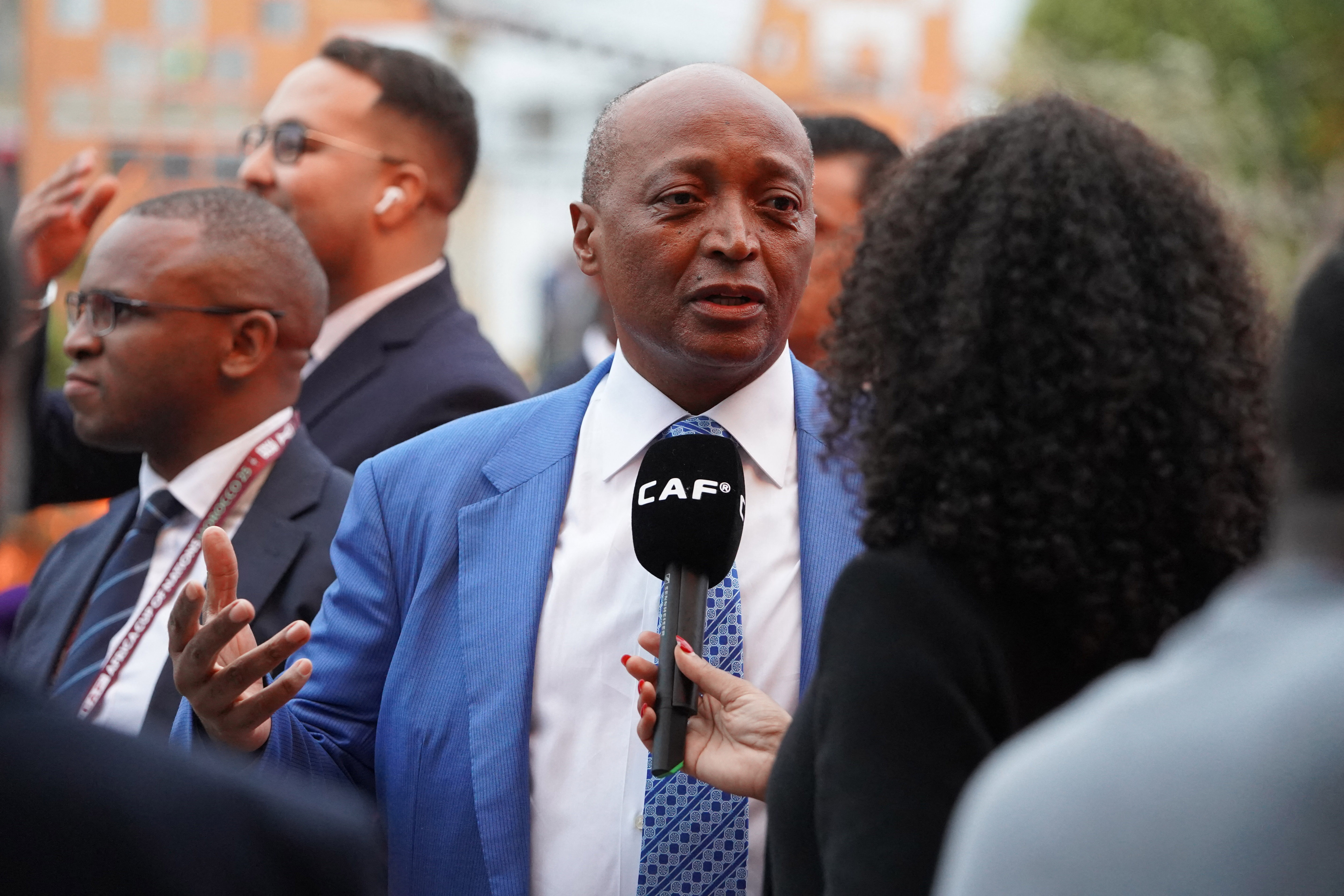 Soccer Football - Africa Cup of Nations finals draw - Theatre National Mohammed V, Rabat, Morocco - January 27, 2025 President of the Confederation of African Football Patrice Motsepe talks to media before the draw REUTERS/Abdelhak Balhaki