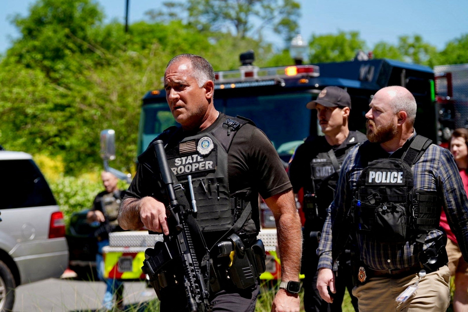 Law enforcement work at Florida State University (FSU) campus after a mass shooting.