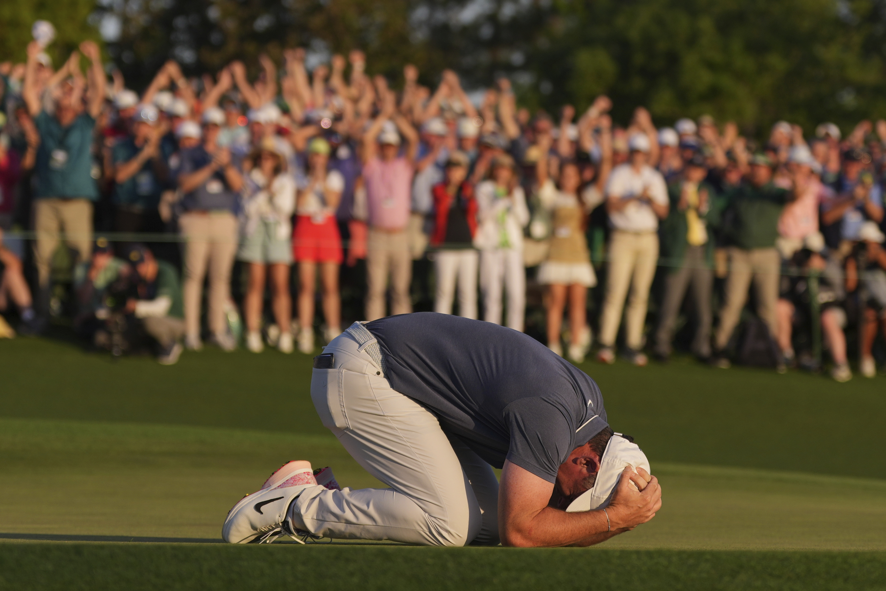 Rory McIlroy reacts.