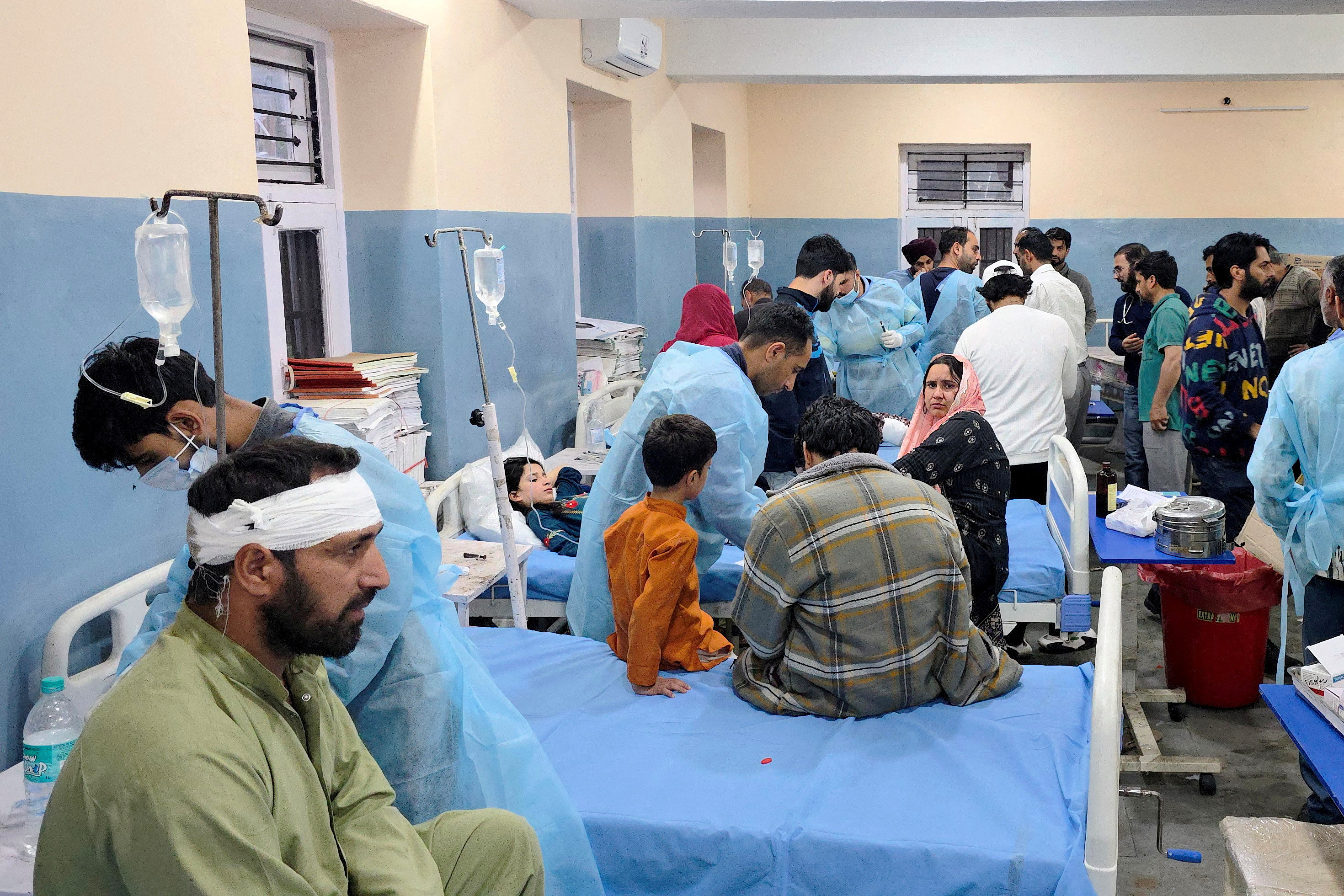 People injured in cross-border shelling in Uri sector receive treatment in a hospital in Indian-administered Kashmir's Uri, on May 7, 2025 [Reuters]